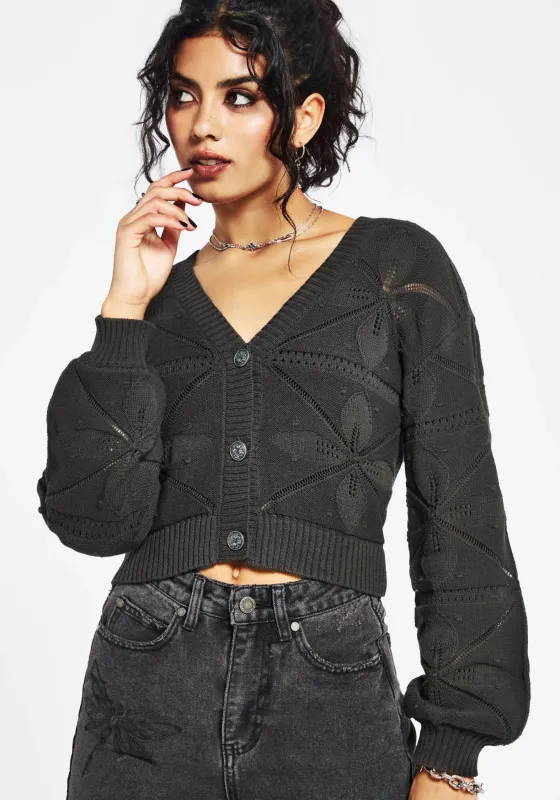 Alda Floral Pointelle Balloon Sleeve Knit Cardigan sold by Disturbia