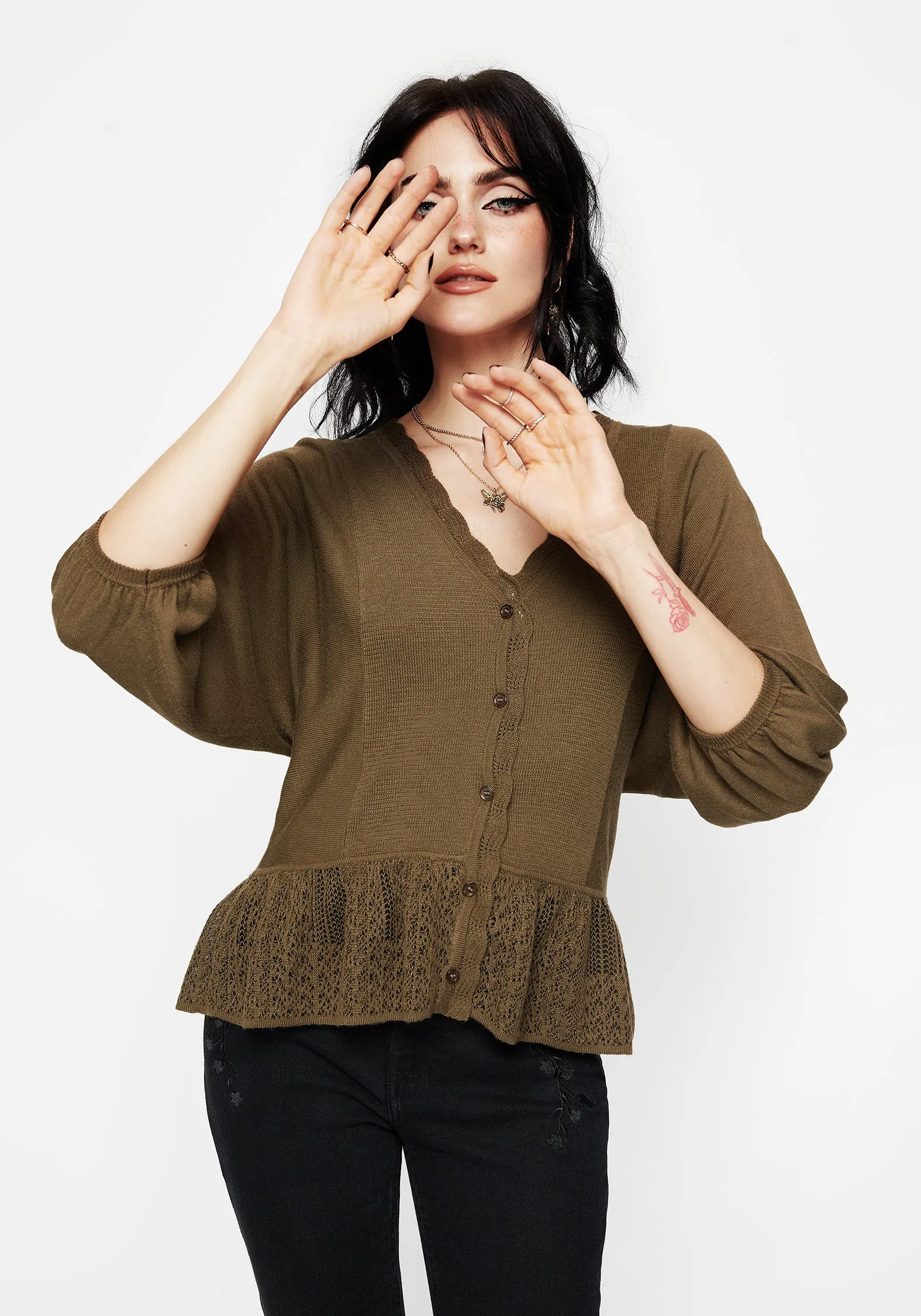 Avalon Puff Sleeve Button Up Knit Blouse sold by Disturbia product image thumbnail 4