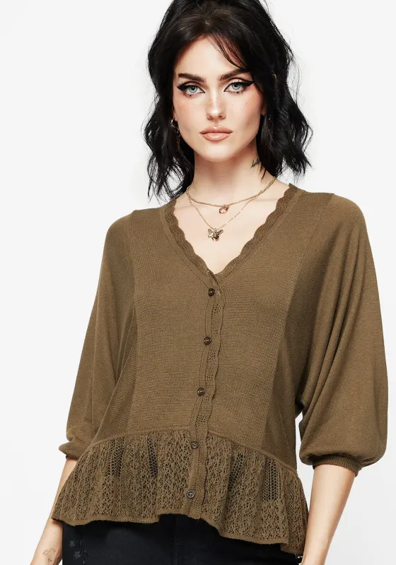 Avalon Puff Sleeve Button Up Knit Blouse sold by Disturbia