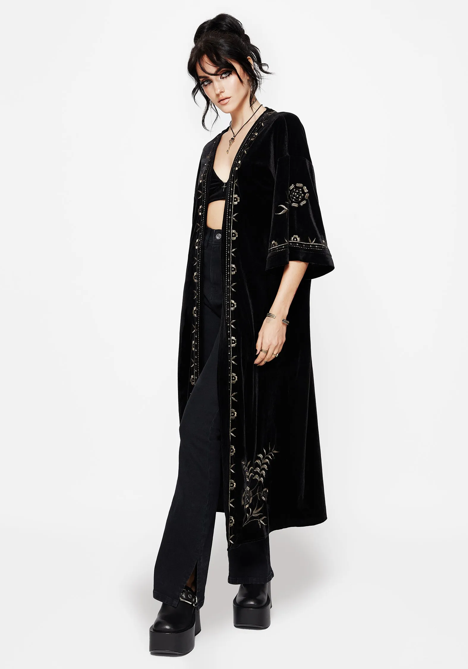 Kobra Velvet Snake Embroidered Longline Kimono sold by Disturbia