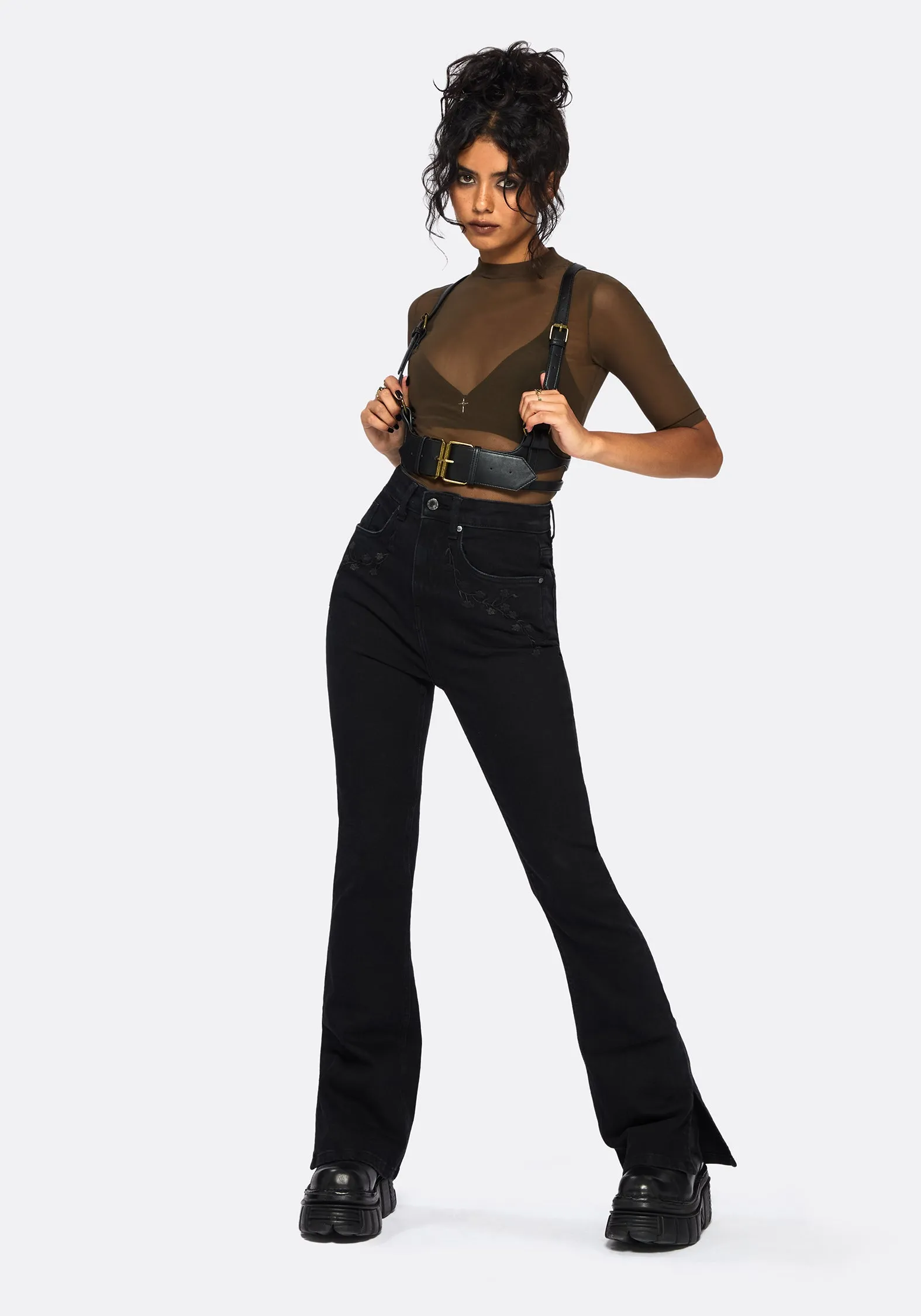 Jinx Mesh Short Sleeve Top - Khaki Green sold by Disturbia product image thumbnail 4