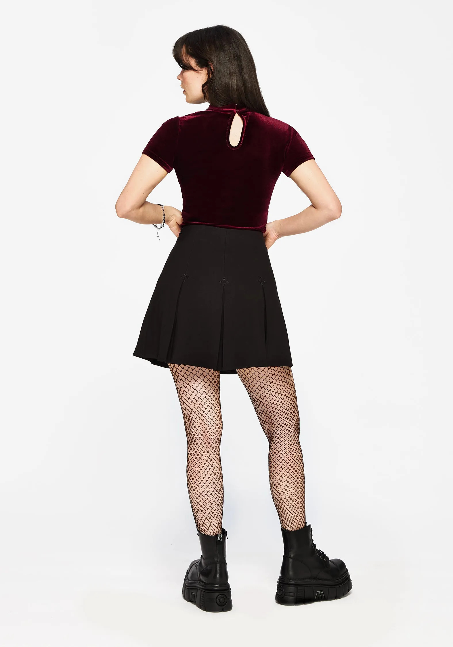 Cameo Floral Flocked Mesh Velour High Neck Top - Red sold by Disturbia product image thumbnail 3