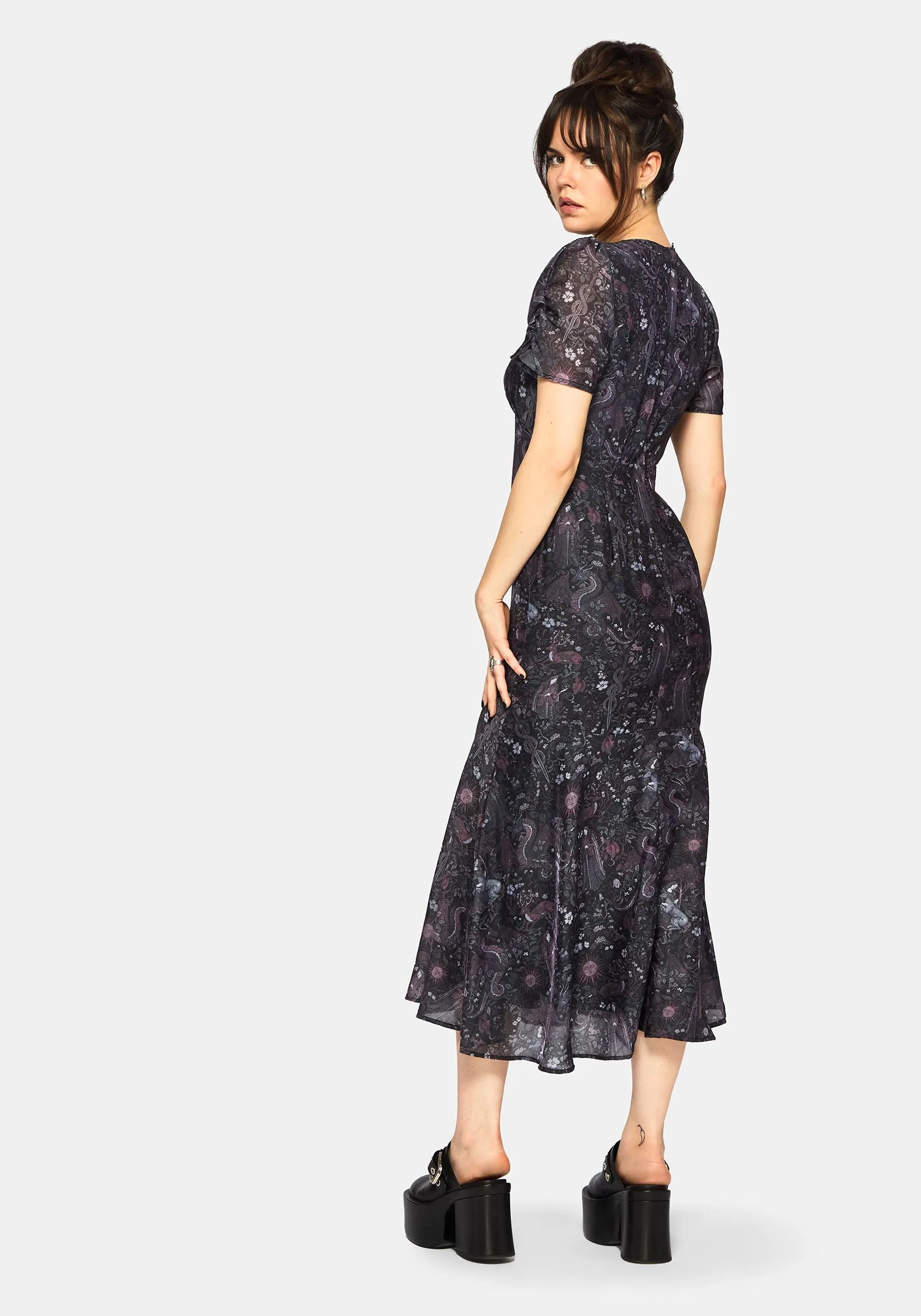 Haunt Medieval Print Chiffon Maxi Dress sold by Disturbia product image thumbnail 3