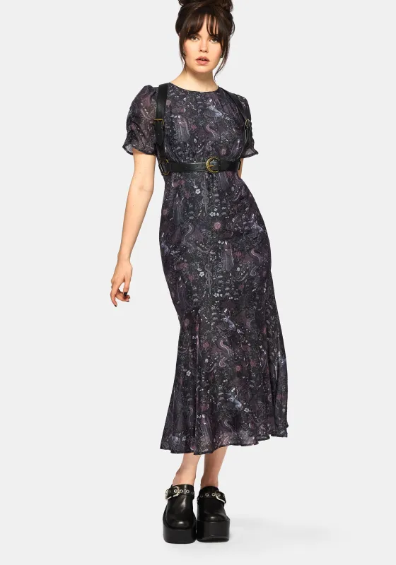 Haunt Medieval Print Chiffon Maxi Dress sold by Disturbia