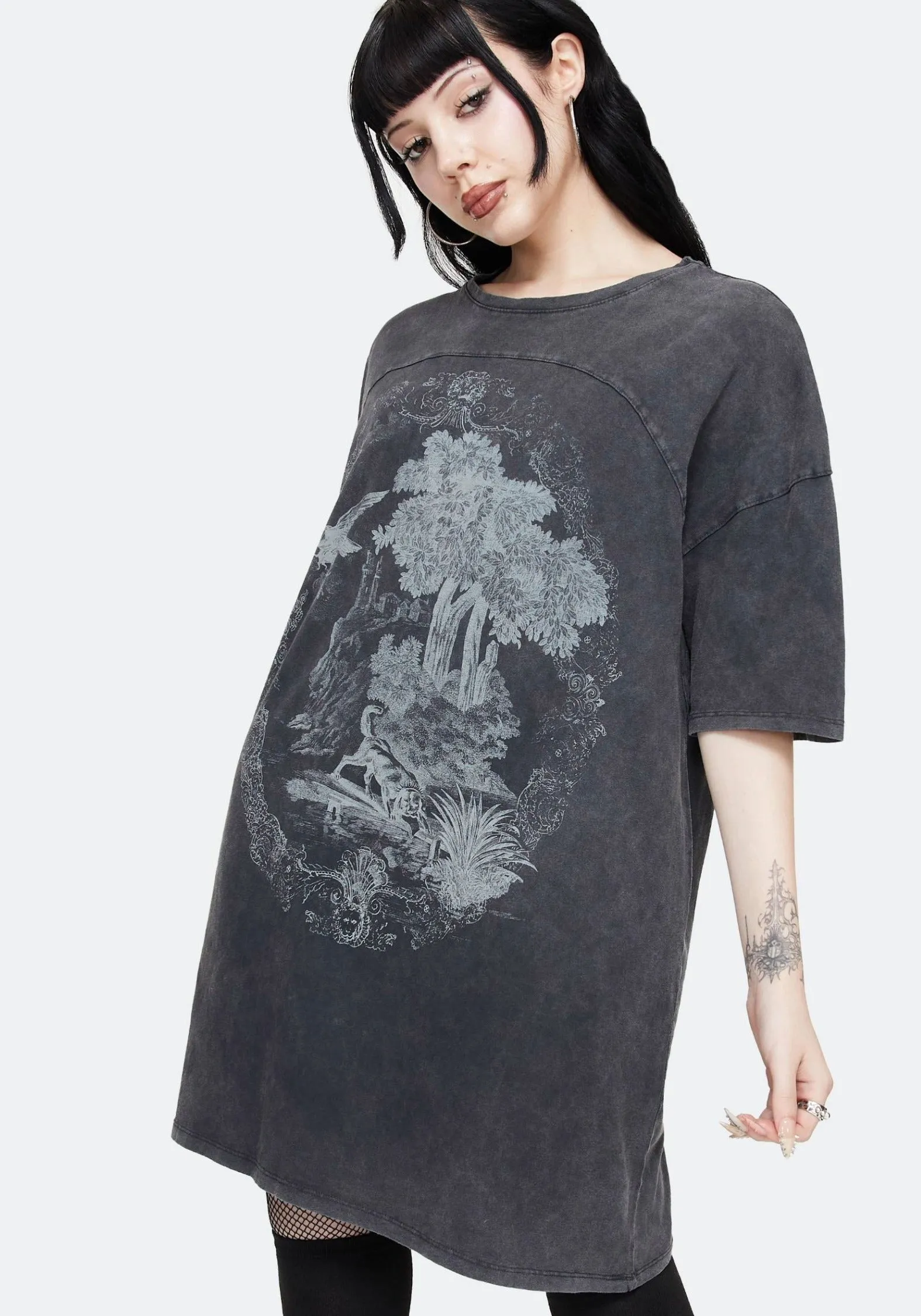 Wicked Toile Dropped Shoulder Cotton Tee Dress sold by Disturbia