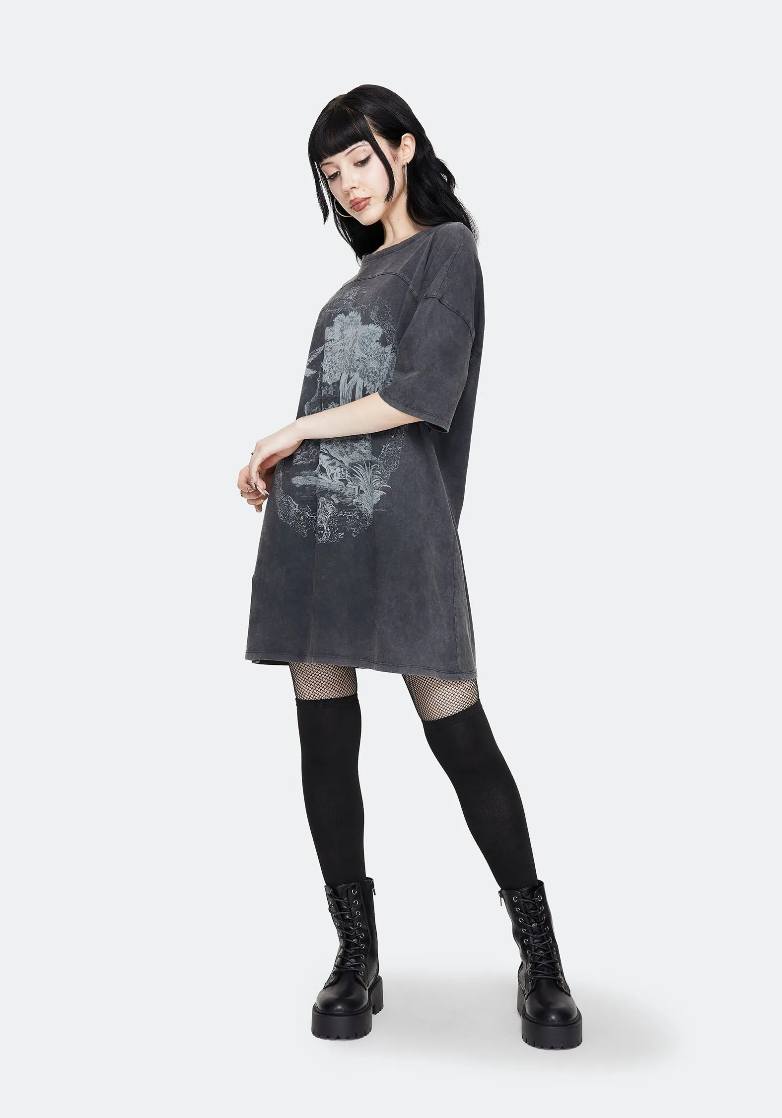 Wicked Toile Dropped Shoulder Cotton Tee Dress sold by Disturbia product image thumbnail 4