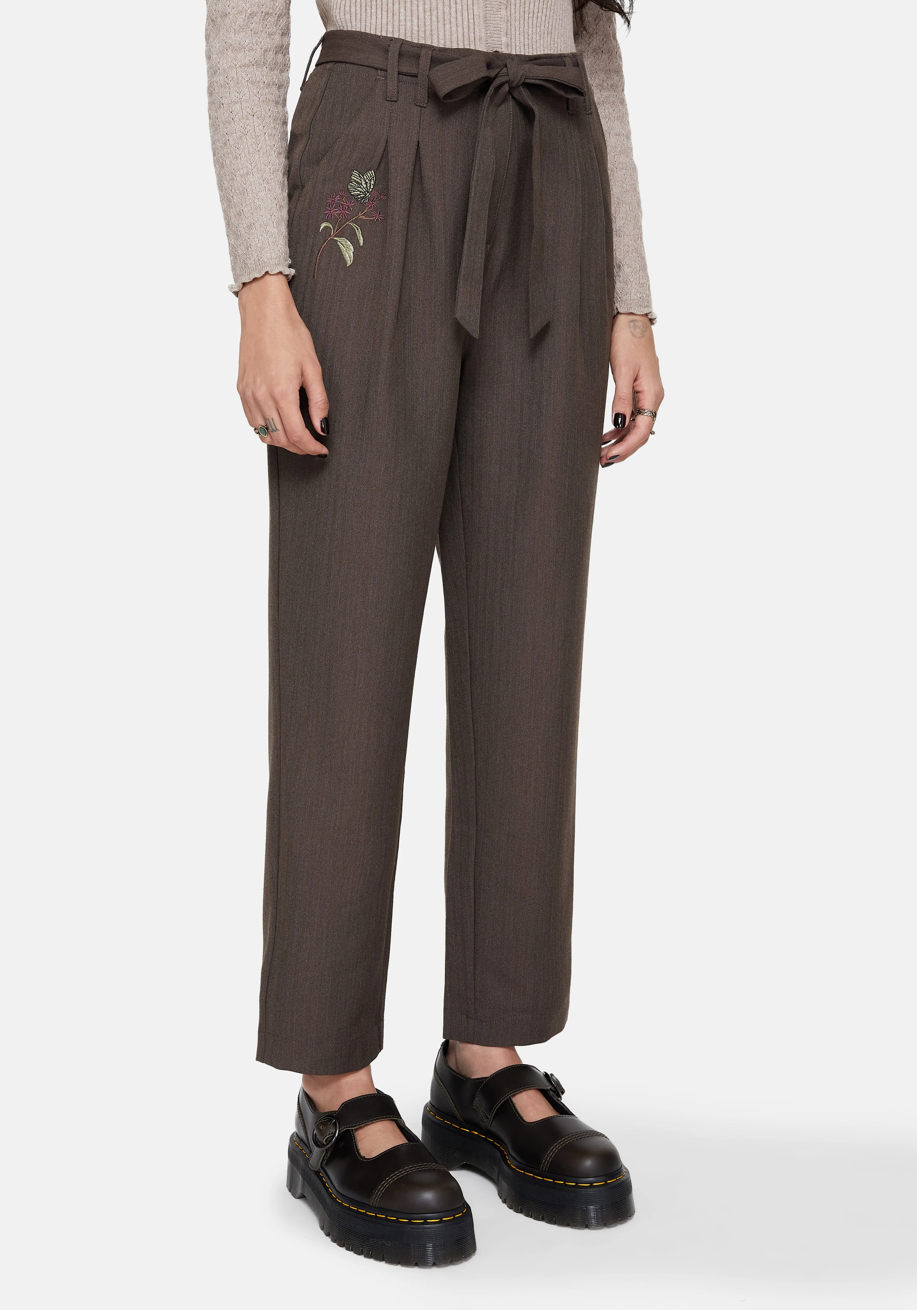 Meliae Moth Embroidered Tapered Trousers sold by Disturbia
