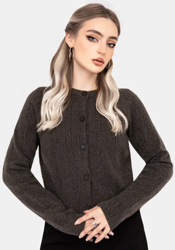 Serena Cross Pointelle Button Down Knit Cardigan sold by Disturbia