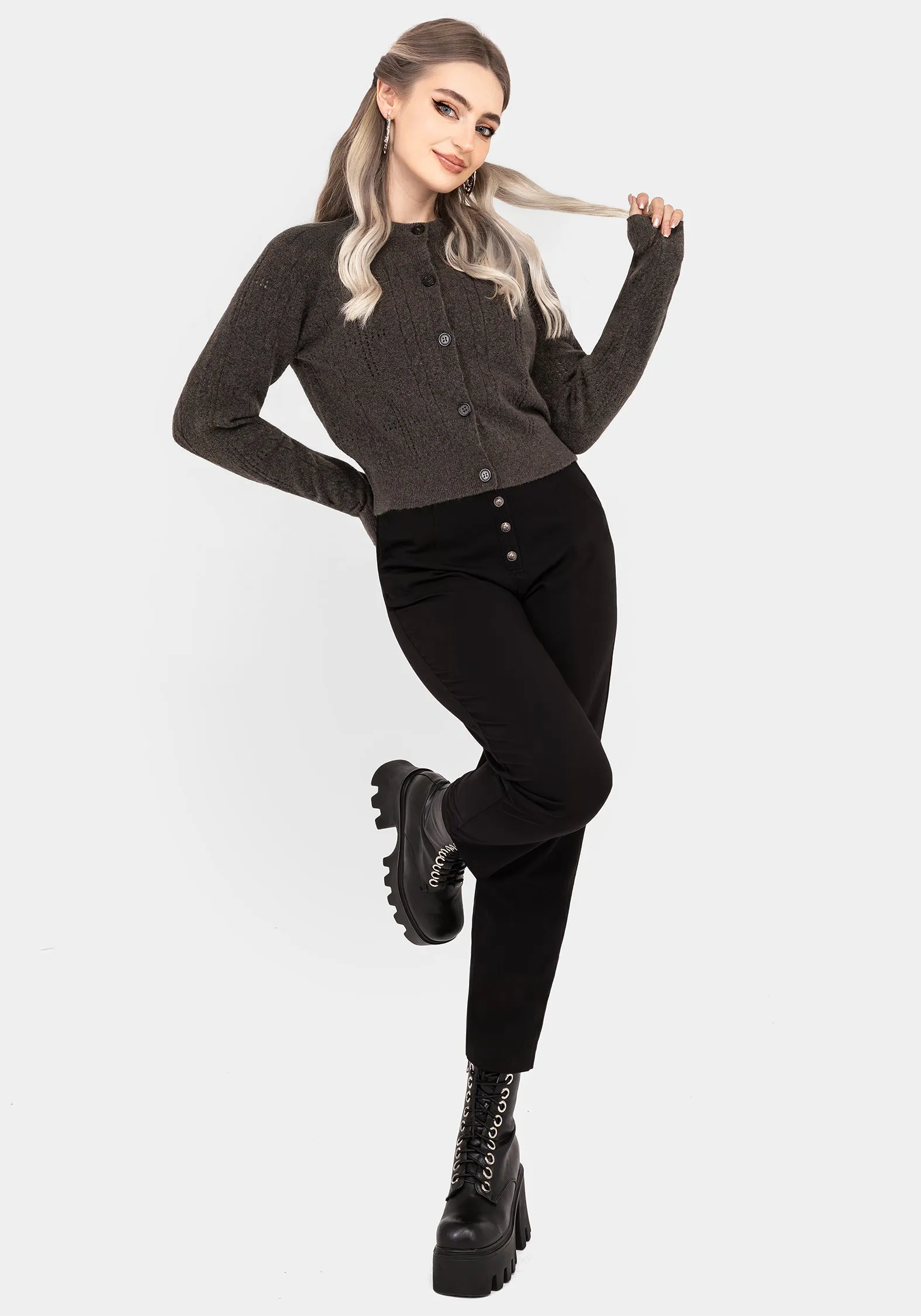 Serena Cross Pointelle Button Down Knit Cardigan sold by Disturbia product image thumbnail 5