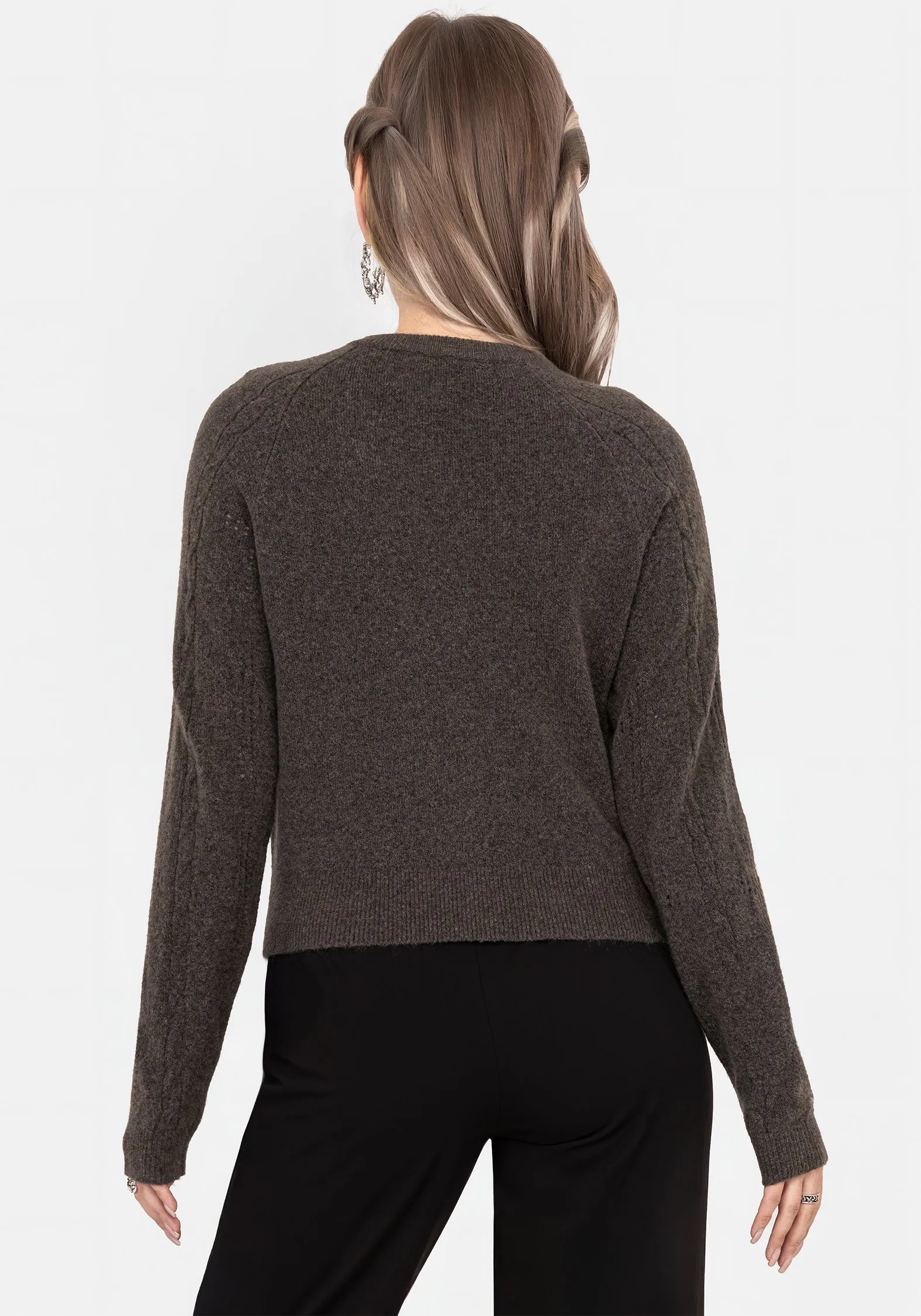 Serena Cross Pointelle Button Down Knit Cardigan sold by Disturbia product image thumbnail 3