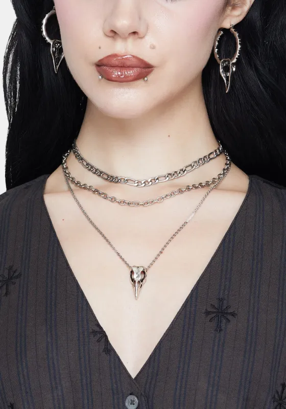 Corvus Bird Skull Layered Necklace sold by Disturbia