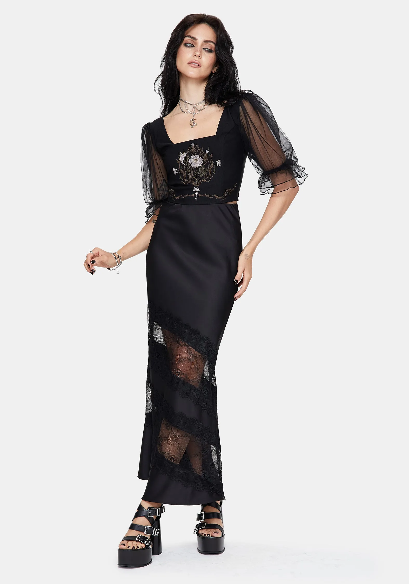 Silva Climbing Roses Embroidered Puff Sleeve Top sold by Disturbia product image thumbnail 5