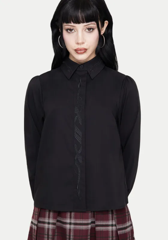 Shadowbane Long Sleeve Button Up Snake Detail Shirt sold by Disturbia