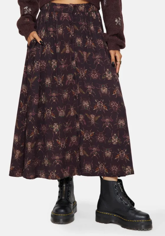 Scorn Bug Printed Midi Skirt sold by Disturbia