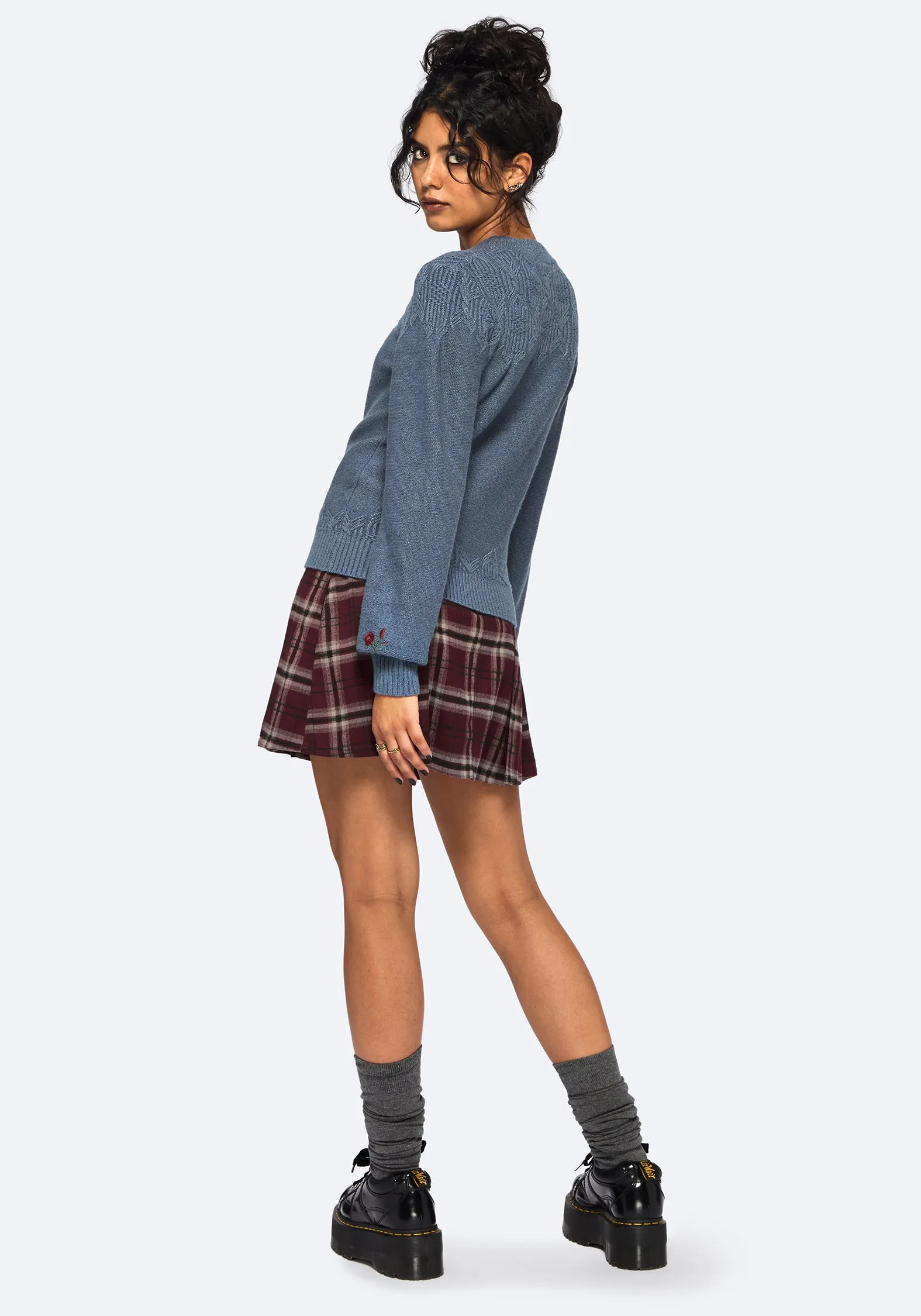 Griffinfly Embroidered Crew Knit Jumper - Blue sold by Disturbia product image thumbnail 3