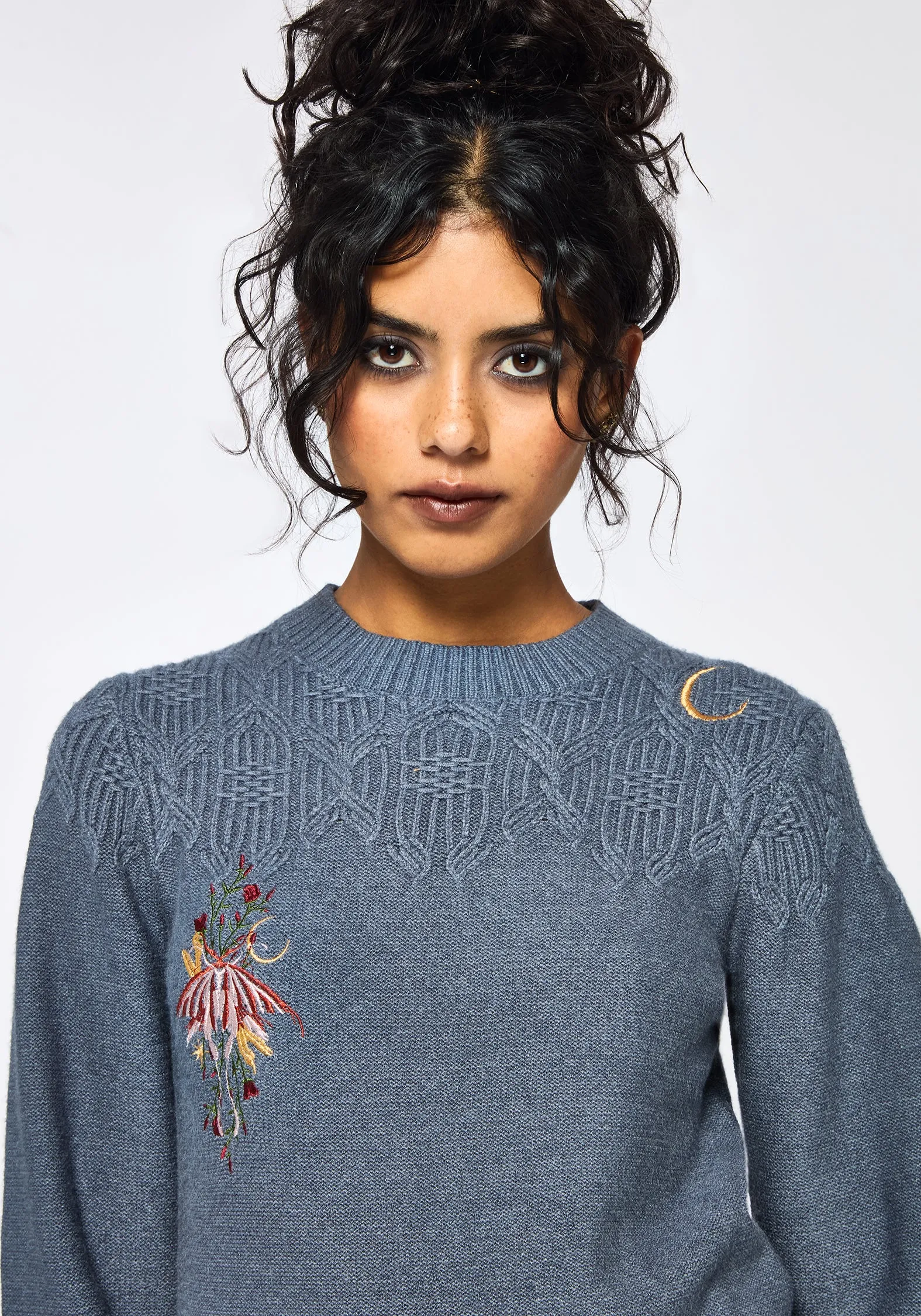 Griffinfly Embroidered Crew Knit Jumper - Blue sold by Disturbia product image thumbnail 4