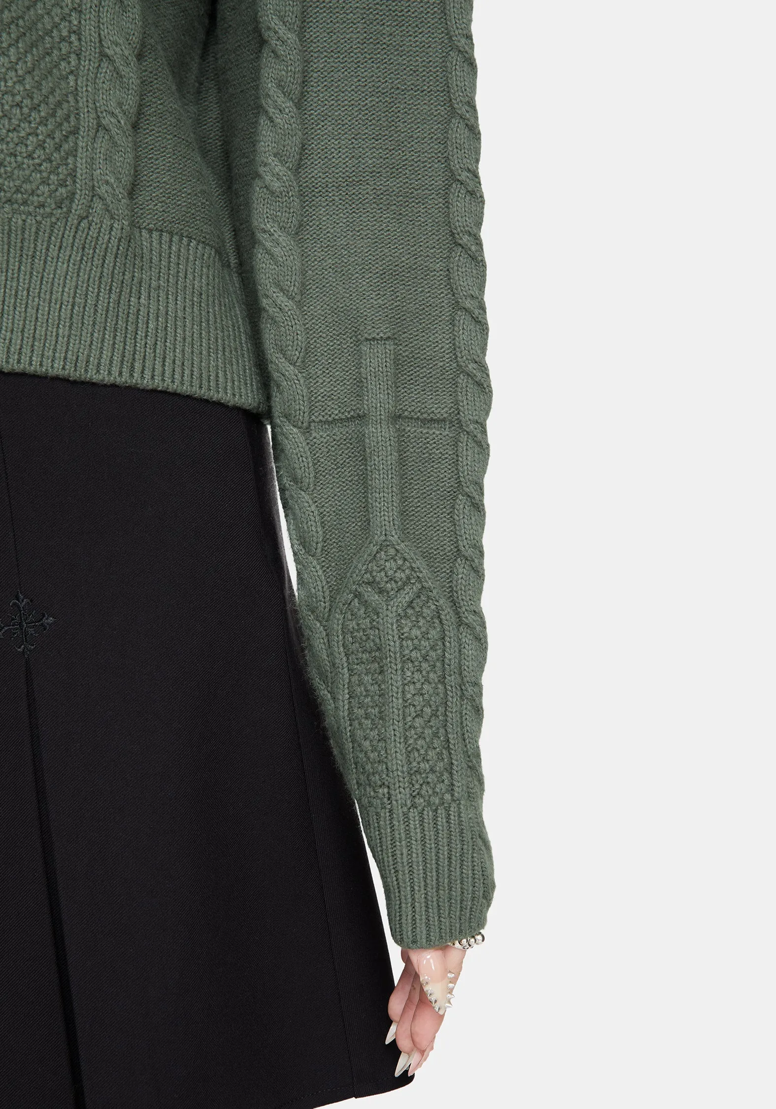 Noir Cotton Gothic Arch Cropped Cable Knit Jumper sold by Disturbia product image thumbnail 5