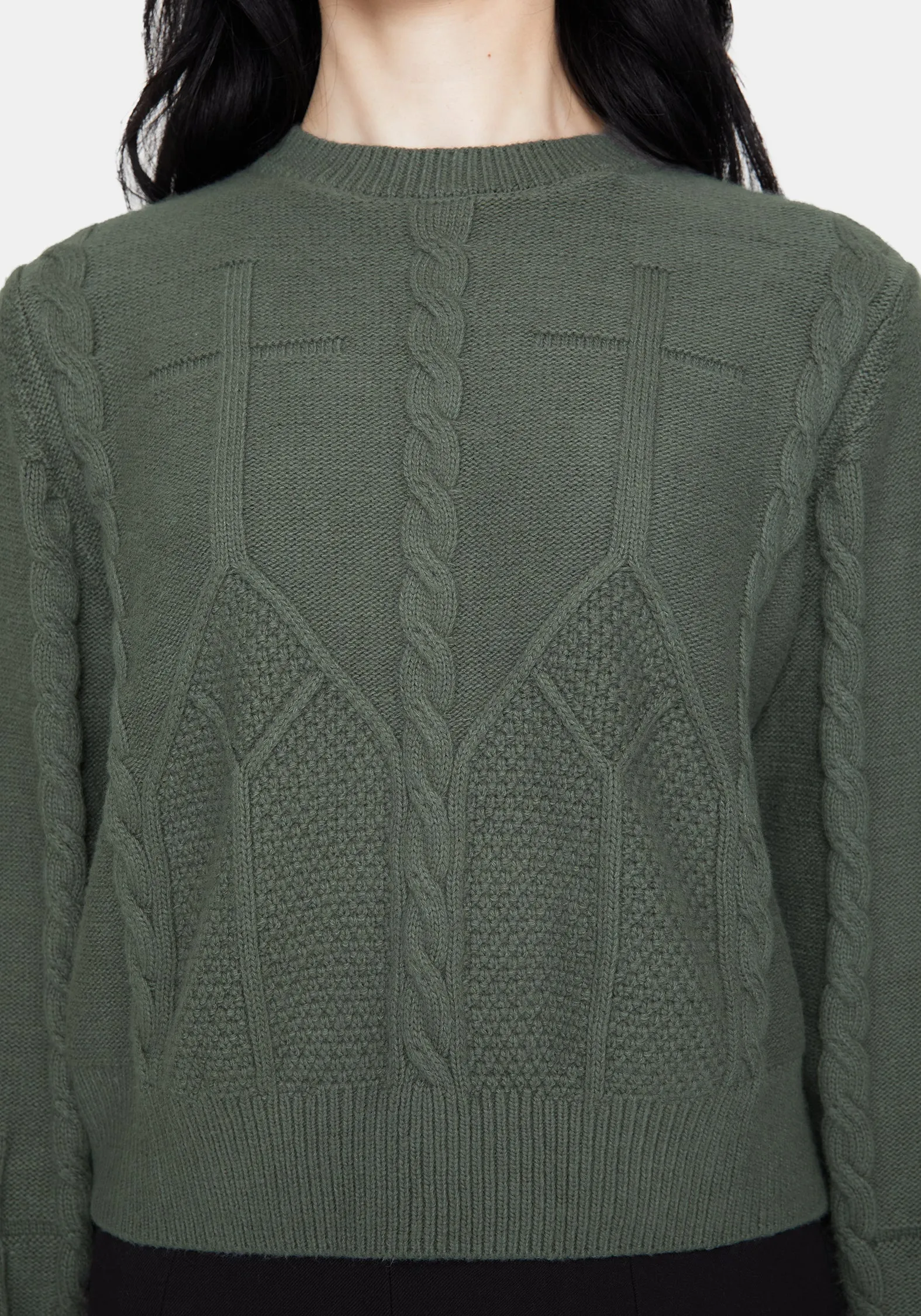 Noir Cotton Gothic Arch Cropped Cable Knit Jumper sold by Disturbia product image thumbnail 2