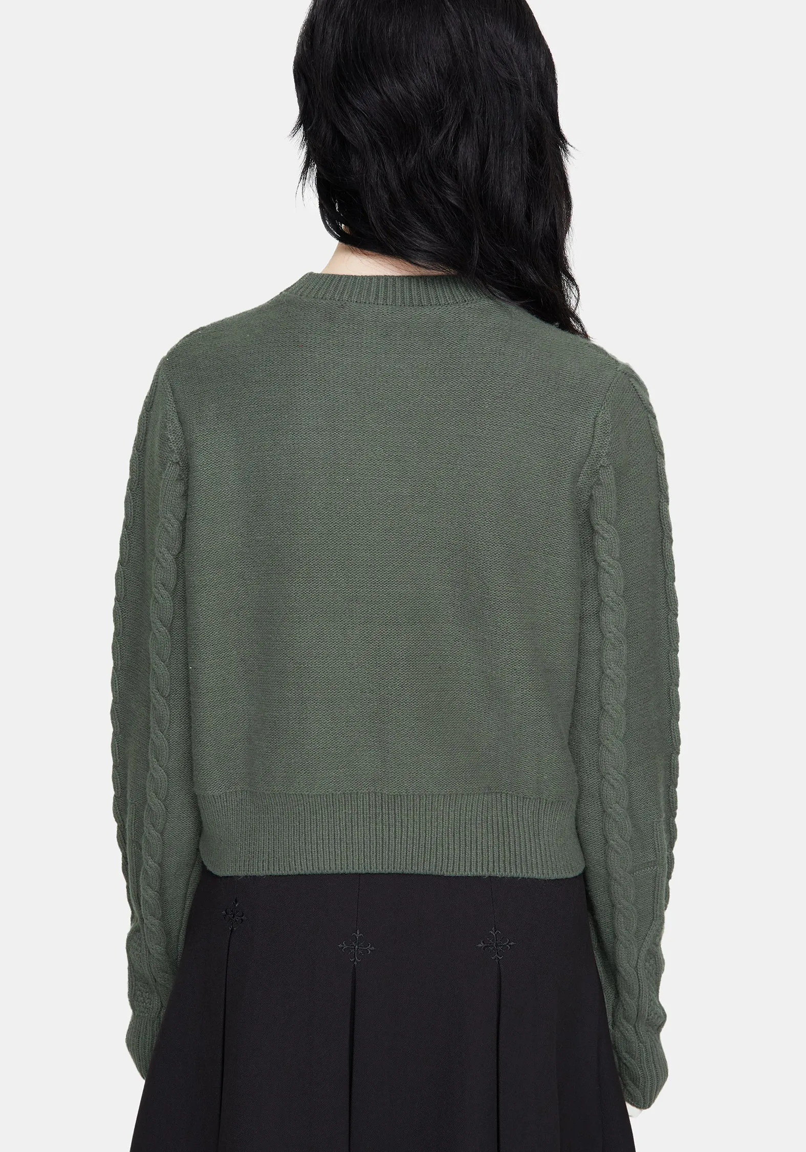 Noir Cotton Gothic Arch Cropped Cable Knit Jumper sold by Disturbia product image thumbnail 3