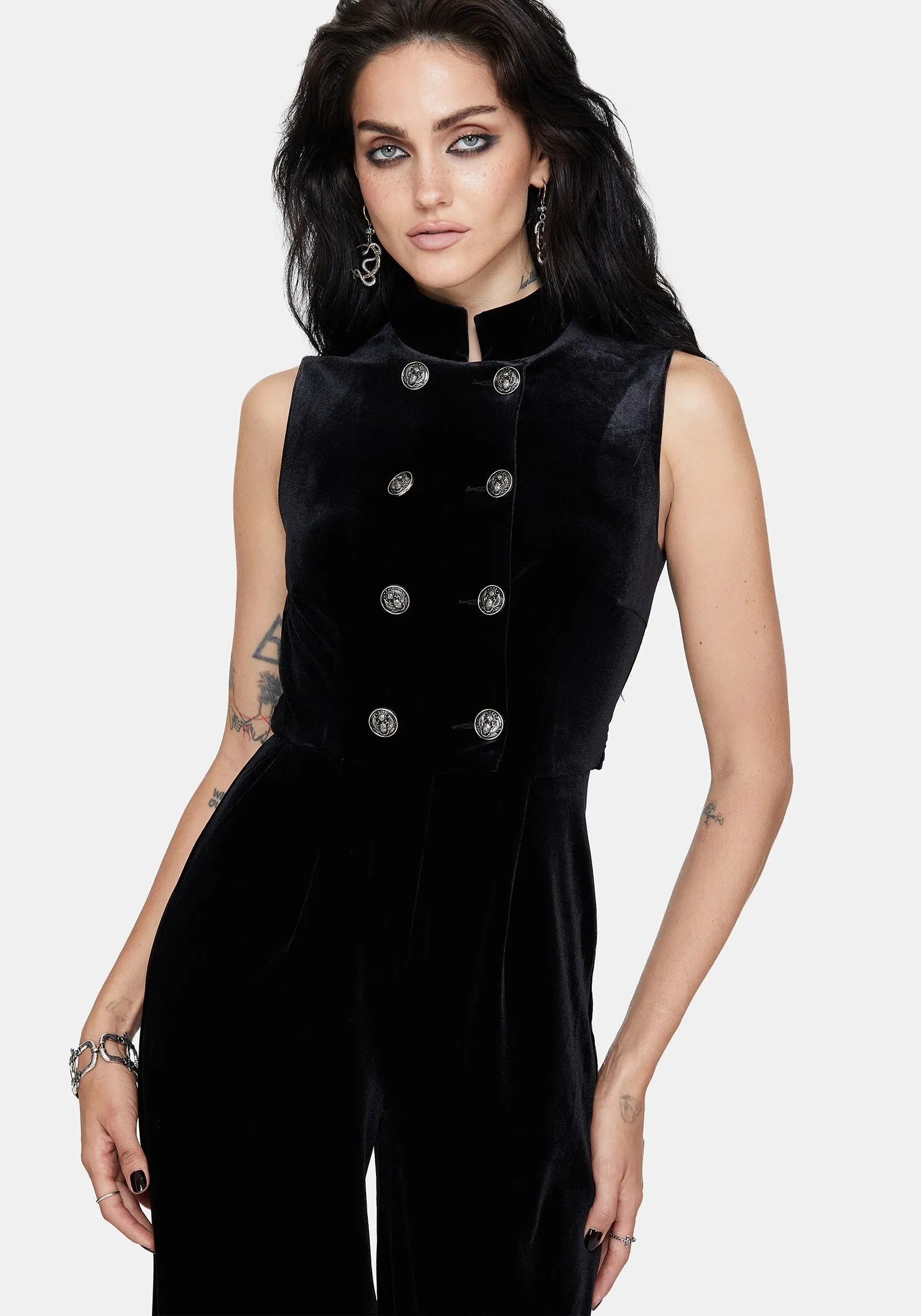 Dusken Velour Button Up High Neck Jumpsuit sold by Disturbia product image thumbnail 4