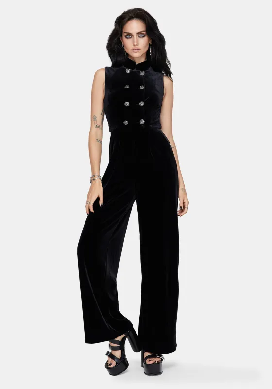 Dusken Velour Button Up High Neck Jumpsuit sold by Disturbia