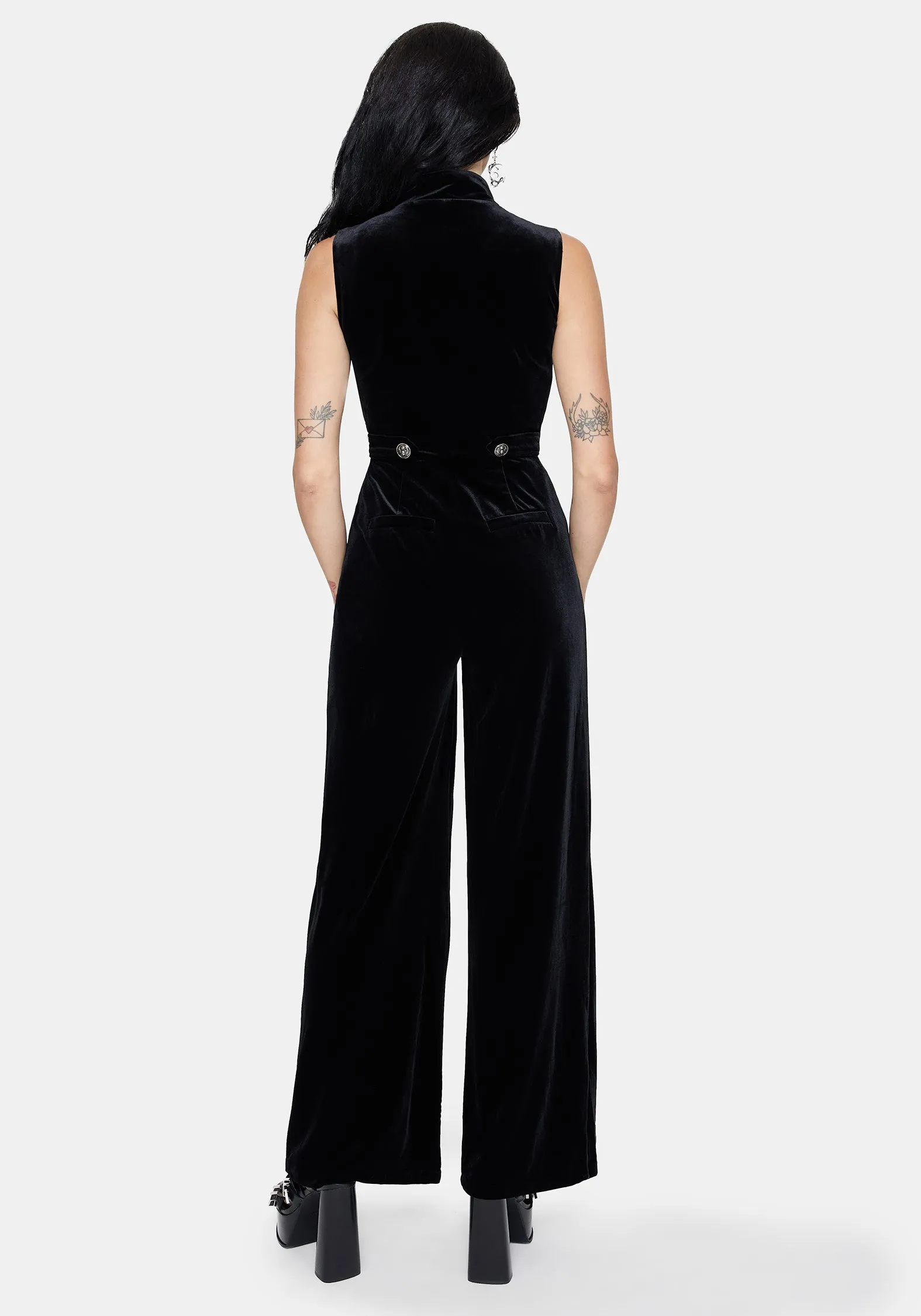 Dusken Velour Button Up High Neck Jumpsuit sold by Disturbia product image thumbnail 3