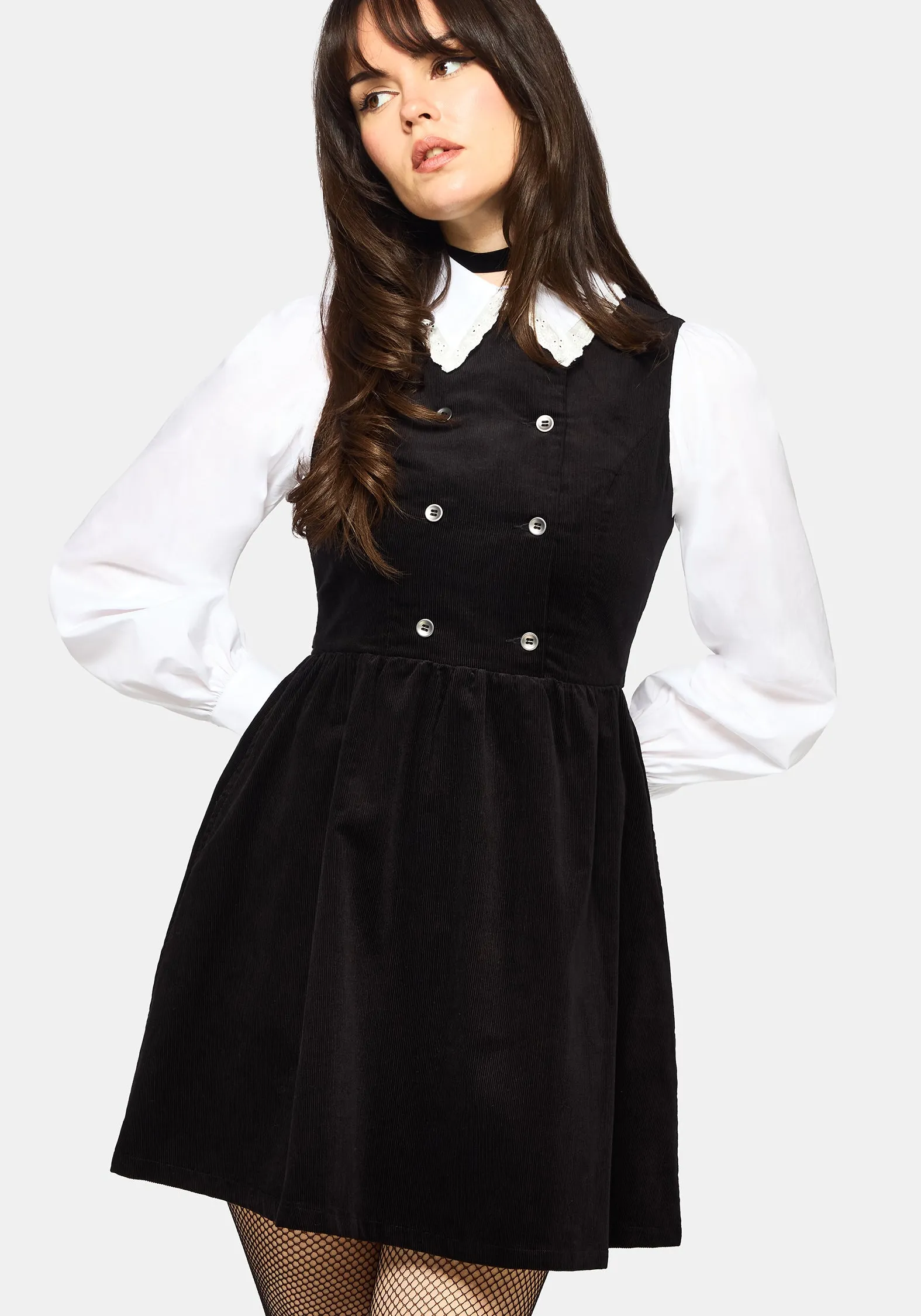 Mournia Cord Button Up Mini Dress sold by Disturbia