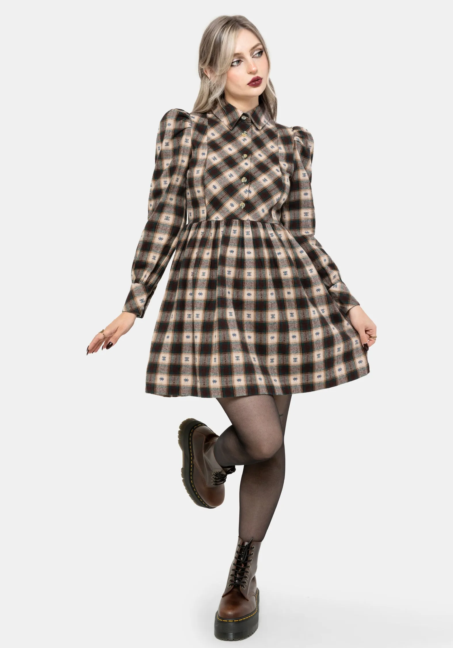 Emily Cotton Check Mini Shirt Dress sold by Disturbia product image thumbnail 4