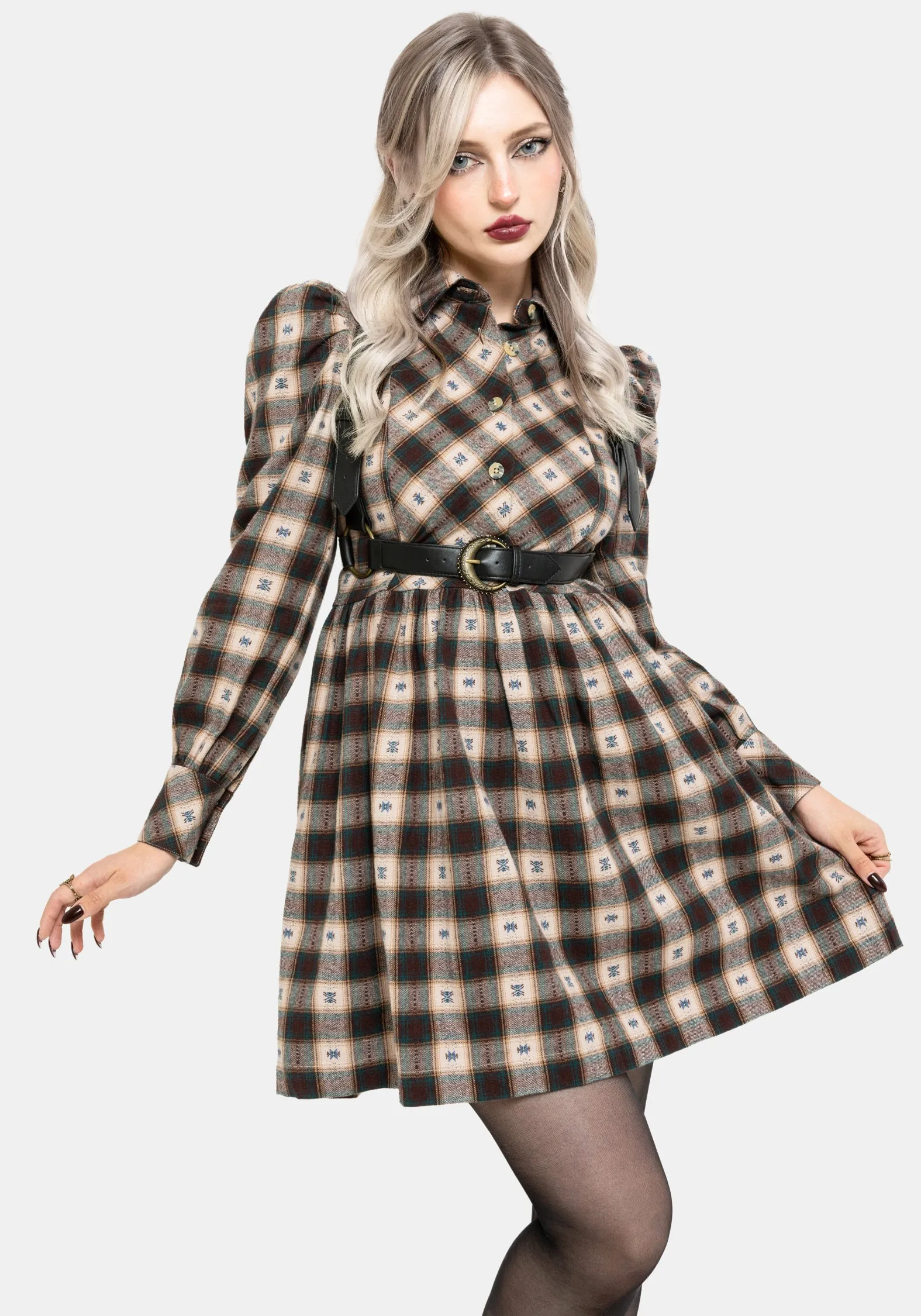 Emily Cotton Check Mini Shirt Dress sold by Disturbia
