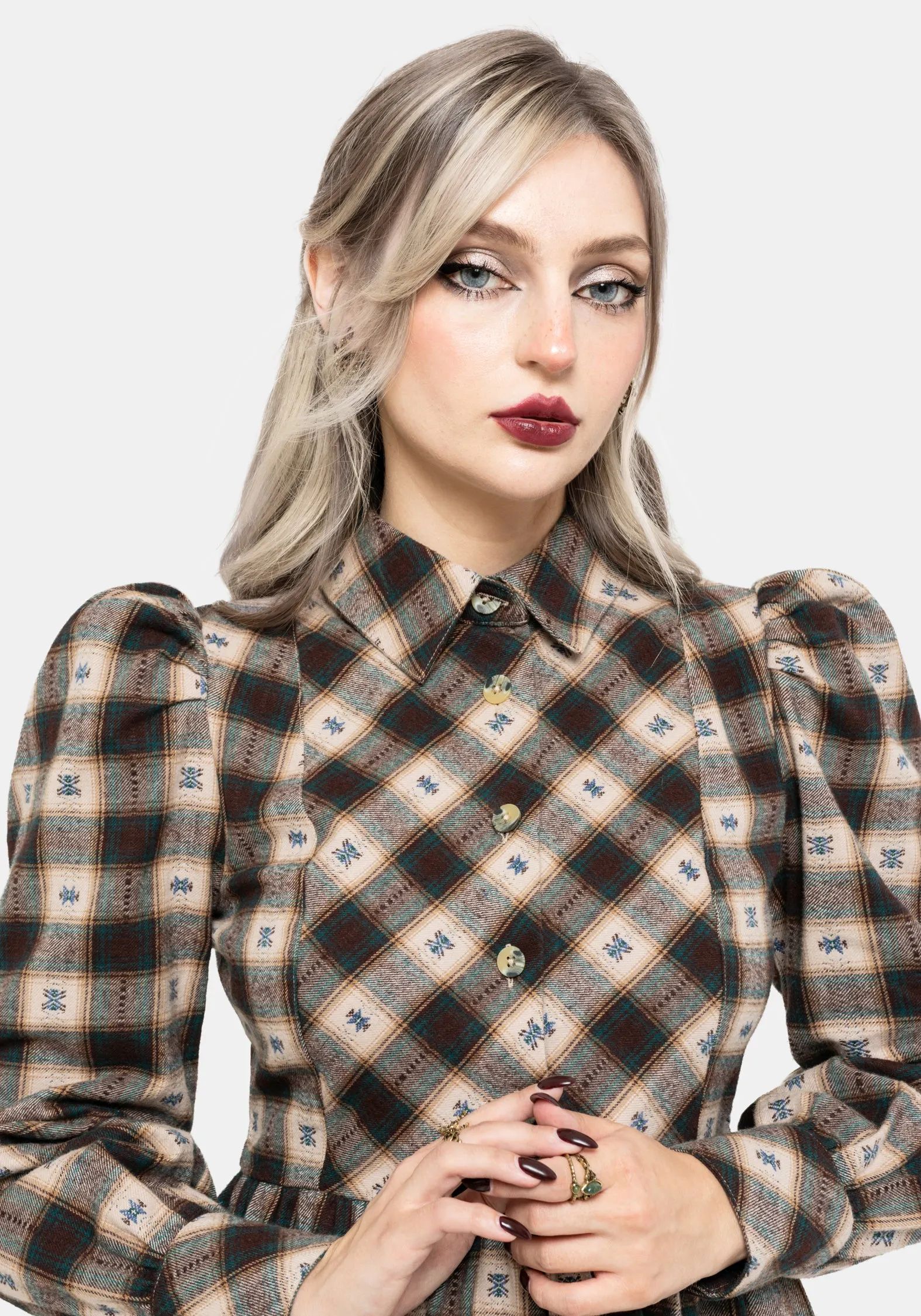 Emily Cotton Check Mini Shirt Dress sold by Disturbia product image thumbnail 2