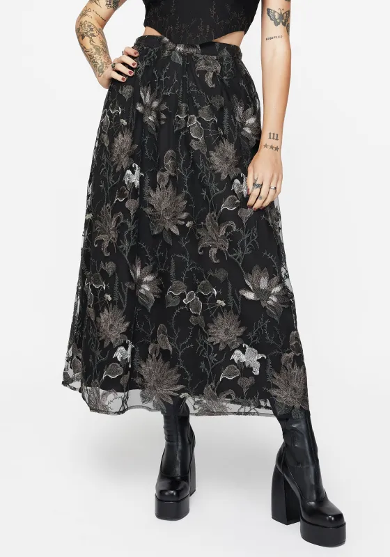 Estrid Embroidered Mesh Gown Skirt - Silver sold by Disturbia