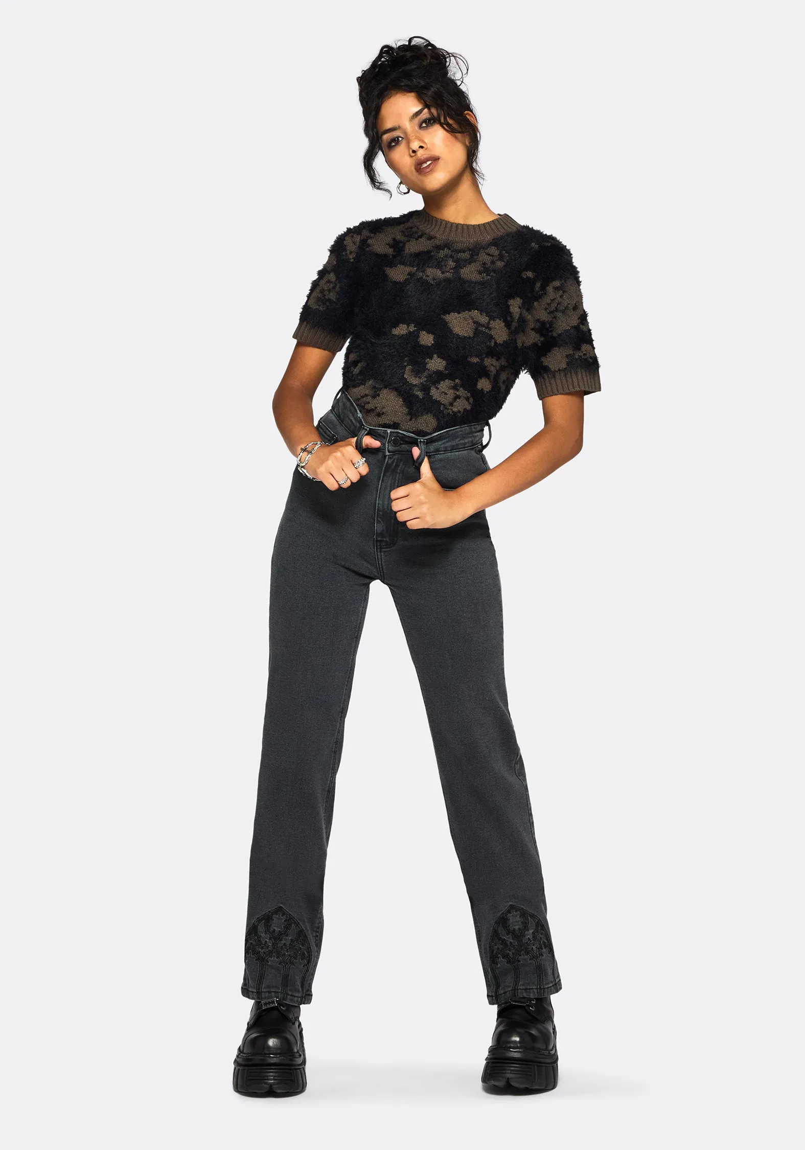 Occult Embroidered Straight Leg Jeans sold by Disturbia product image thumbnail 5