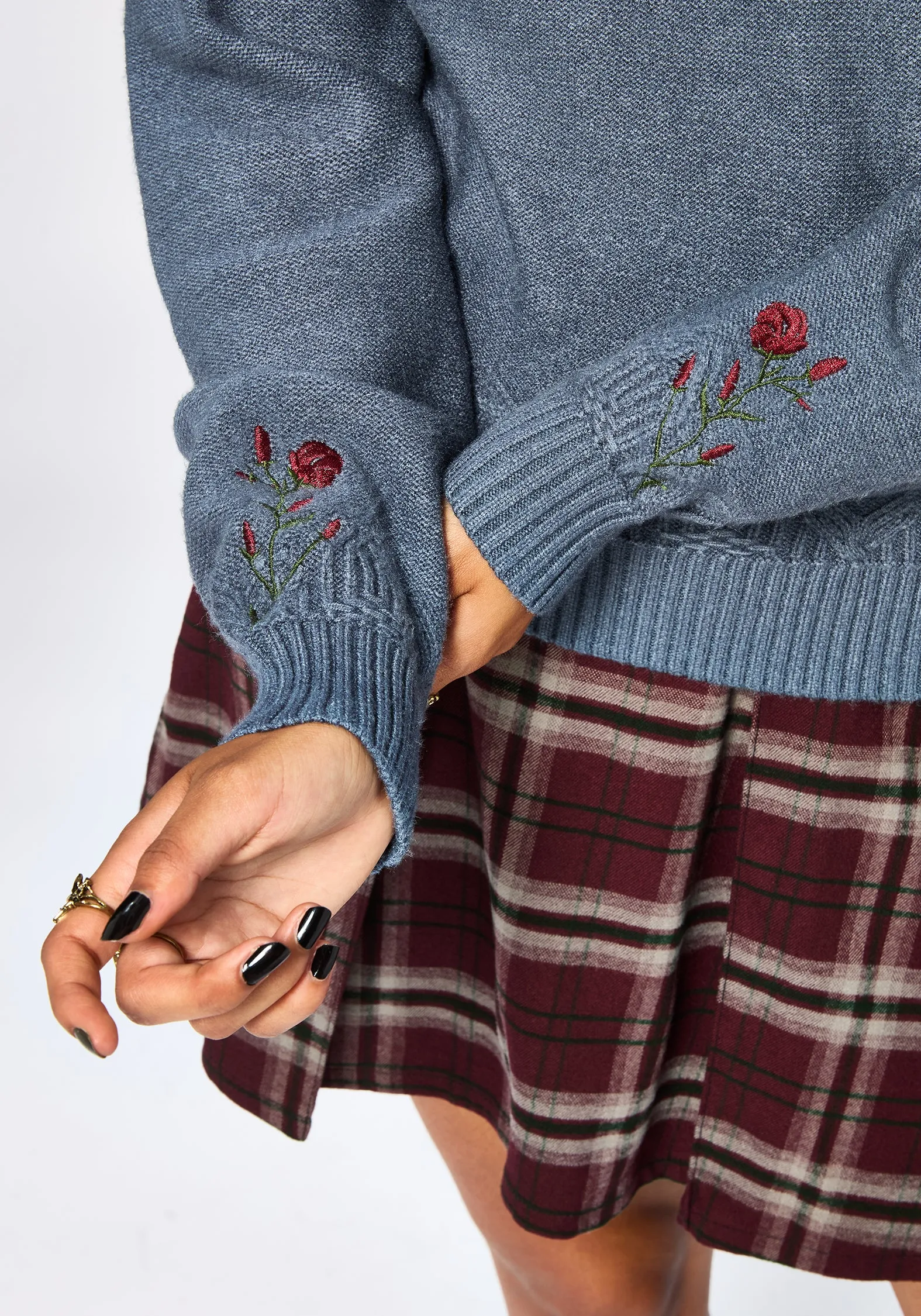 Selenia Moth Embroidered Cable Twist Knit Jumper - Blue sold by Disturbia product image thumbnail 5