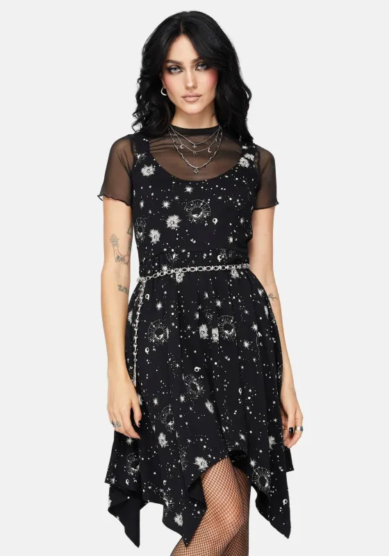 Comet Celestial Printed Handkerchief Hem Mini Dress sold by Disturbia