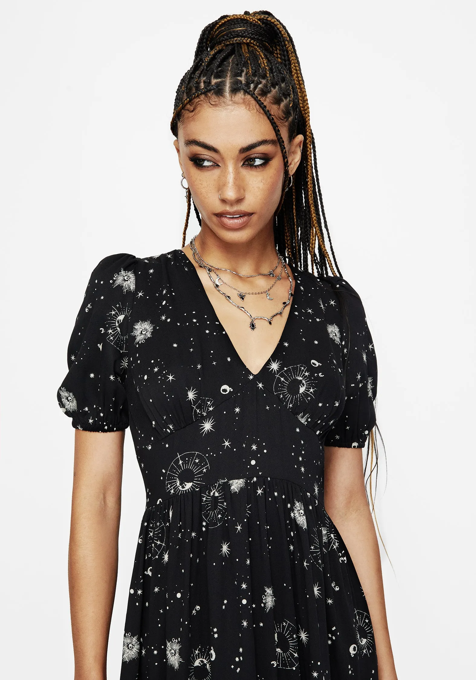 Comet Celestial Printed Puff Sleeve Midaxi Dress sold by Disturbia product image thumbnail 5