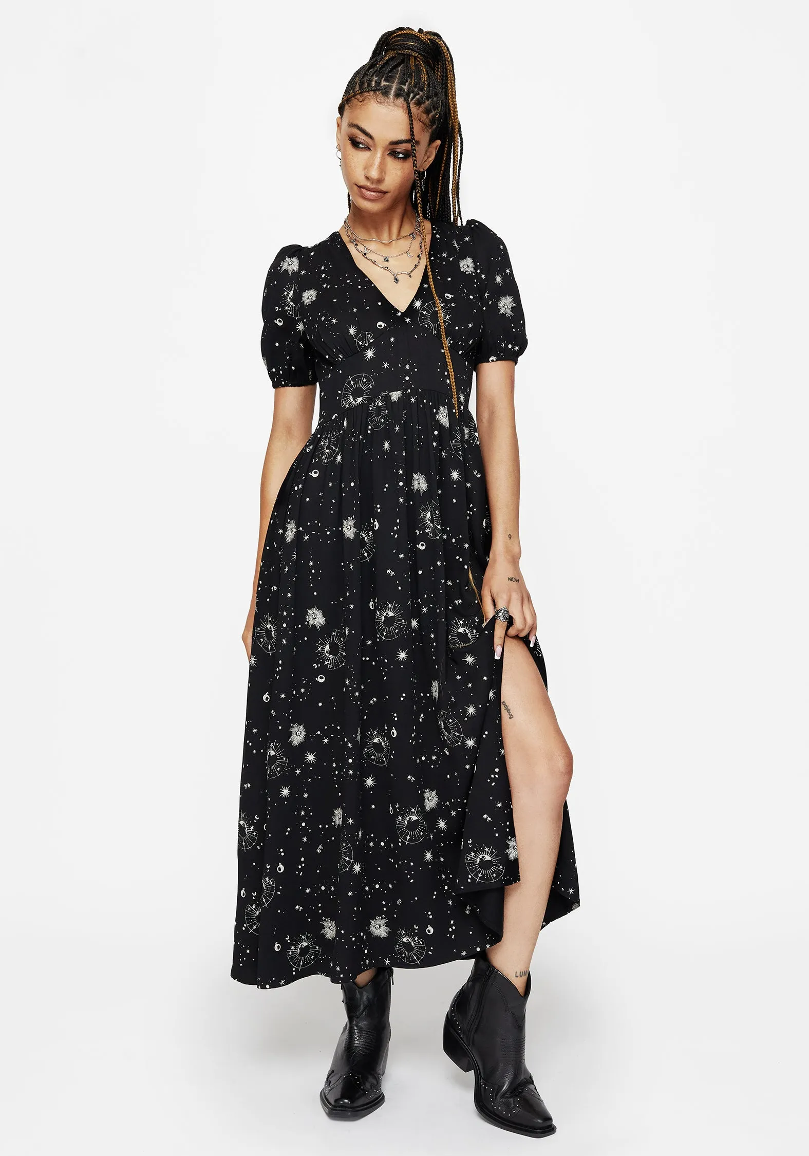Comet Celestial Printed Puff Sleeve Midaxi Dress sold by Disturbia product image thumbnail 4