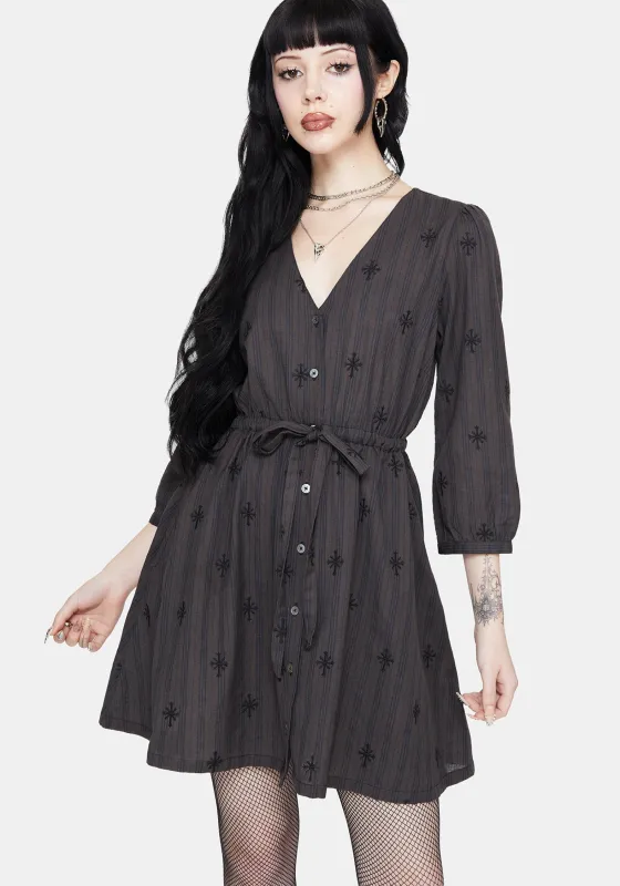 Diana Cotton Blend Stripe Cross Embroidered Mini Dress sold by Disturbia