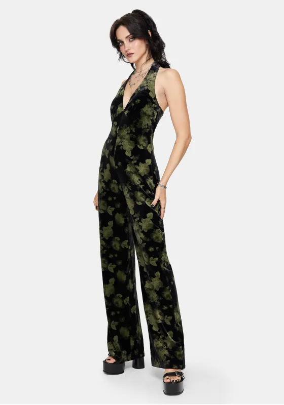 Luceria Velour Halter Neck Jumpsuit made by Disturbia