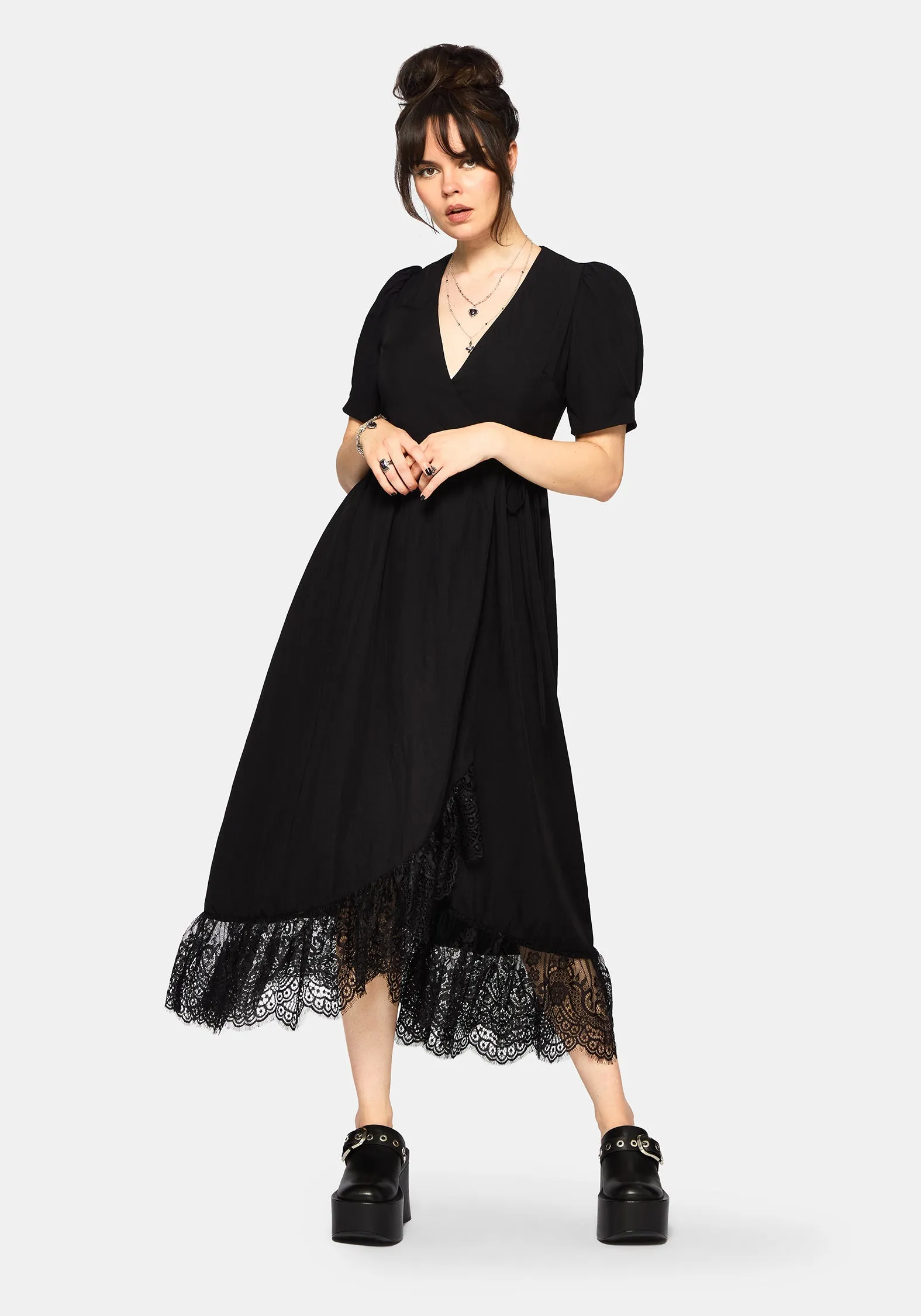 Sorelle Lace Hem Wrap Midaxi Dress sold by Disturbia product image thumbnail 5