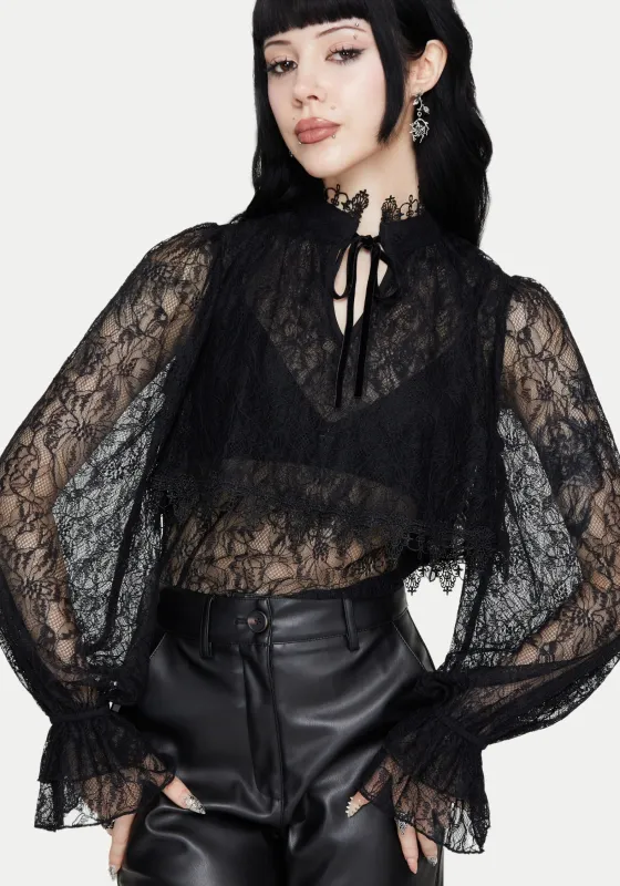 Darkwave Tie Neck Lace Blouse sold by Disturbia