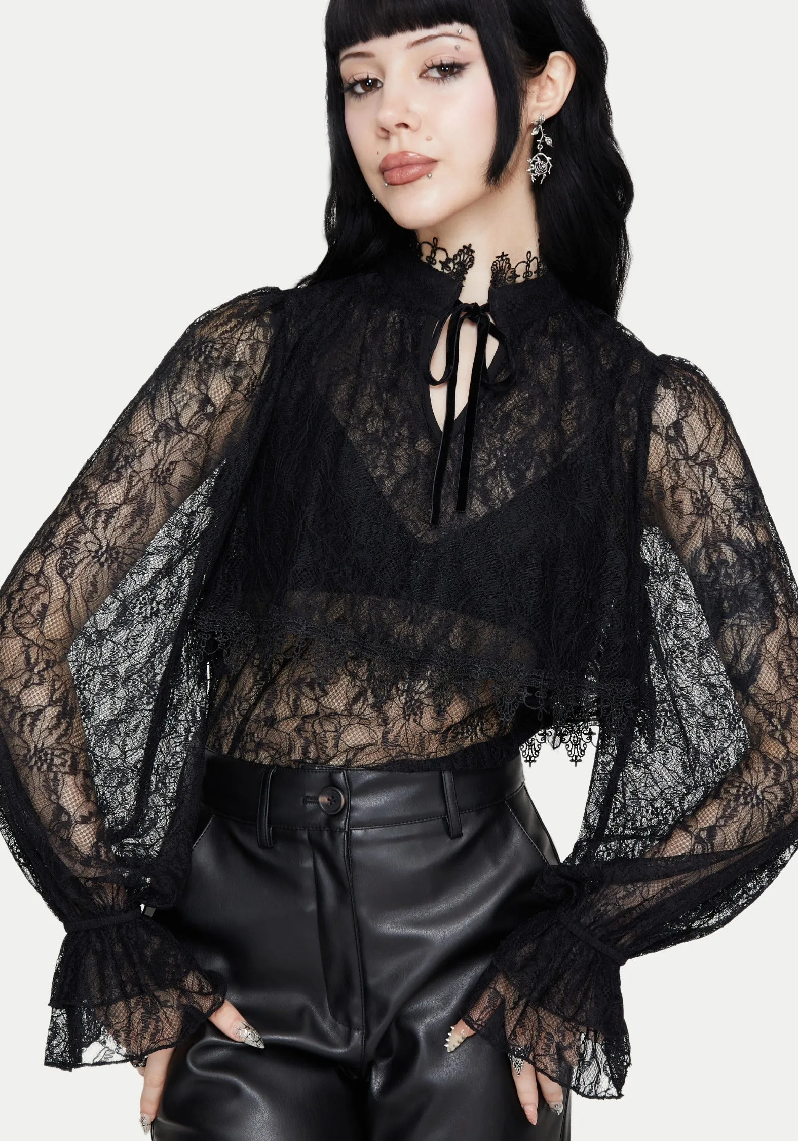 Darkwave Tie Neck Lace Blouse sold by Disturbia