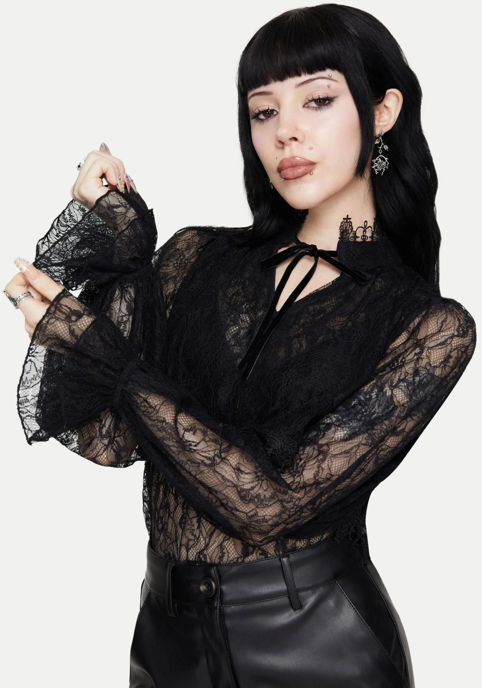 Darkwave Tie Neck Lace Blouse sold by Disturbia product image thumbnail 5