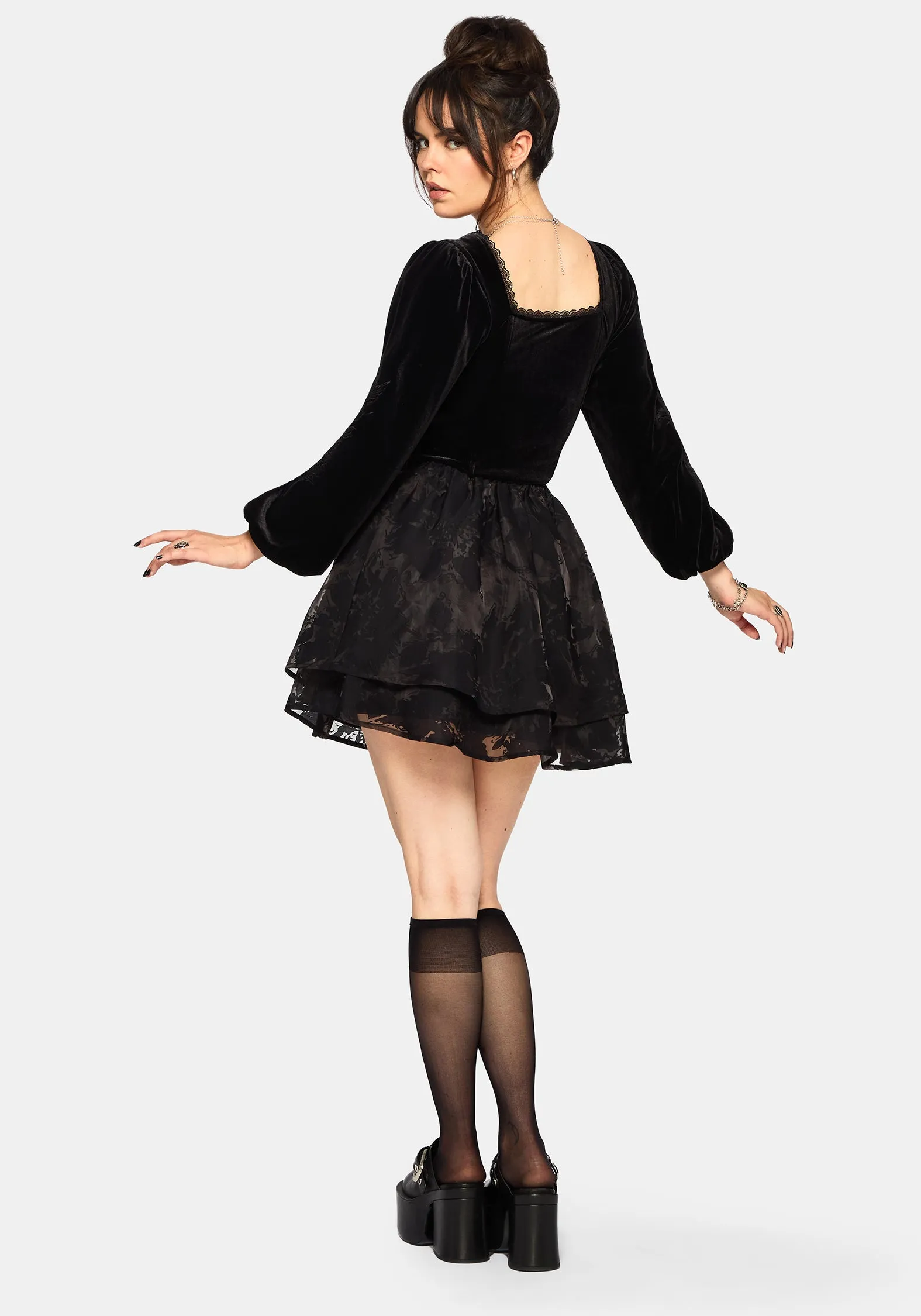 Nelle Velour Embroidered Puff Sleeve Corset Top sold by Disturbia product image thumbnail 3