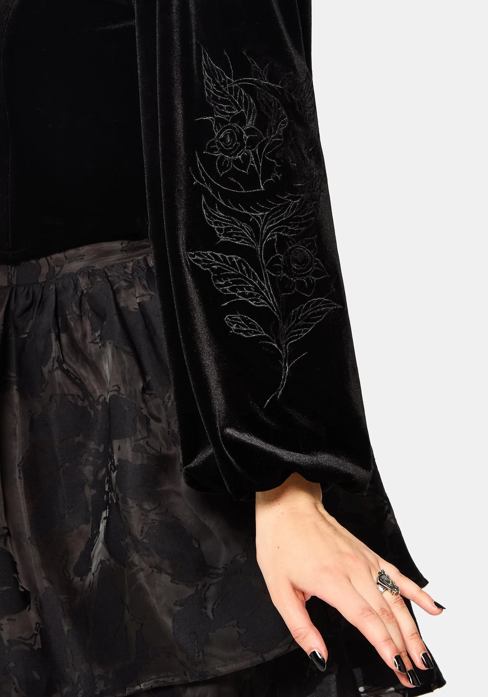 Nelle Velour Embroidered Puff Sleeve Corset Top sold by Disturbia product image thumbnail 2