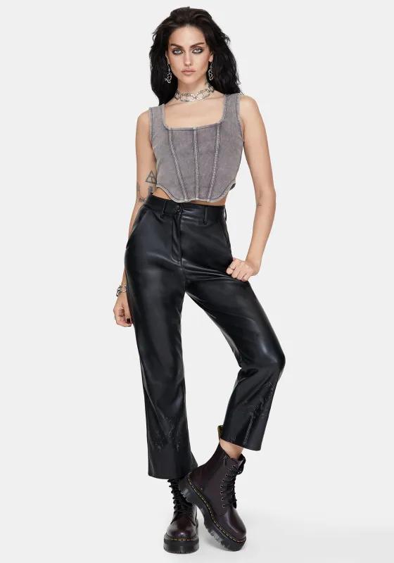 Blackwater Debossed Faux Leather Straight Leg Cropped Trousers sold by Disturbia