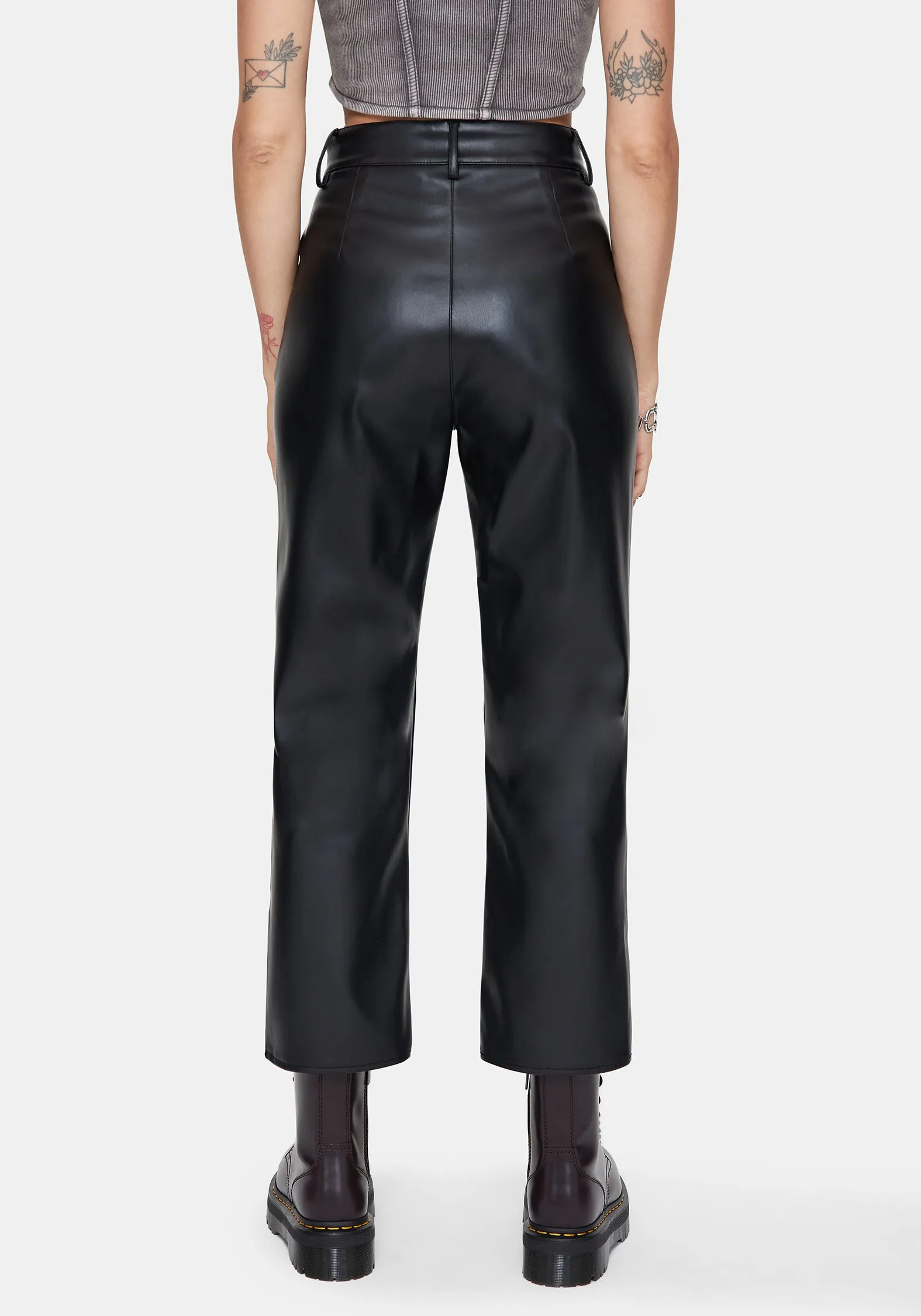 Blackwater Debossed Faux Leather Straight Leg Cropped Trousers sold by Disturbia product image thumbnail 3