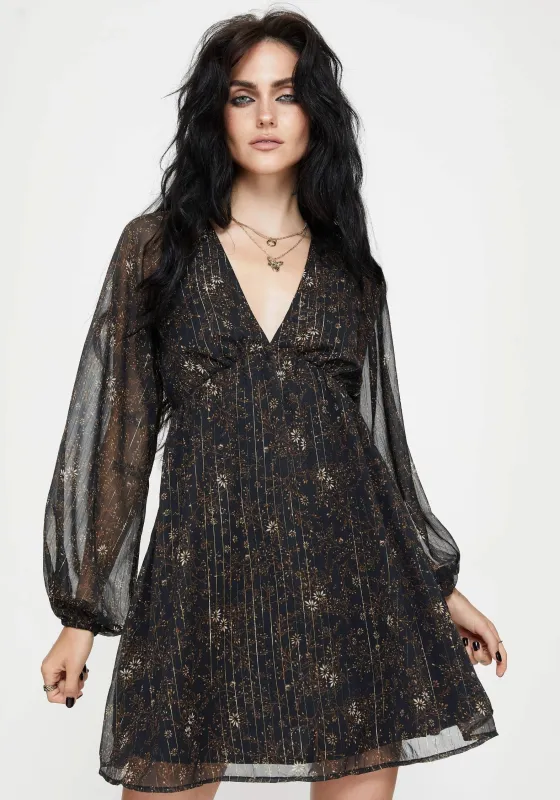 Astralis Floral Stripe Puff Sleeve Mini Dress sold by Disturbia