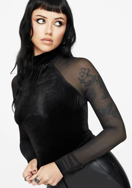 Vespera Velvet Mesh Long Sleeved Top sold by Disturbia