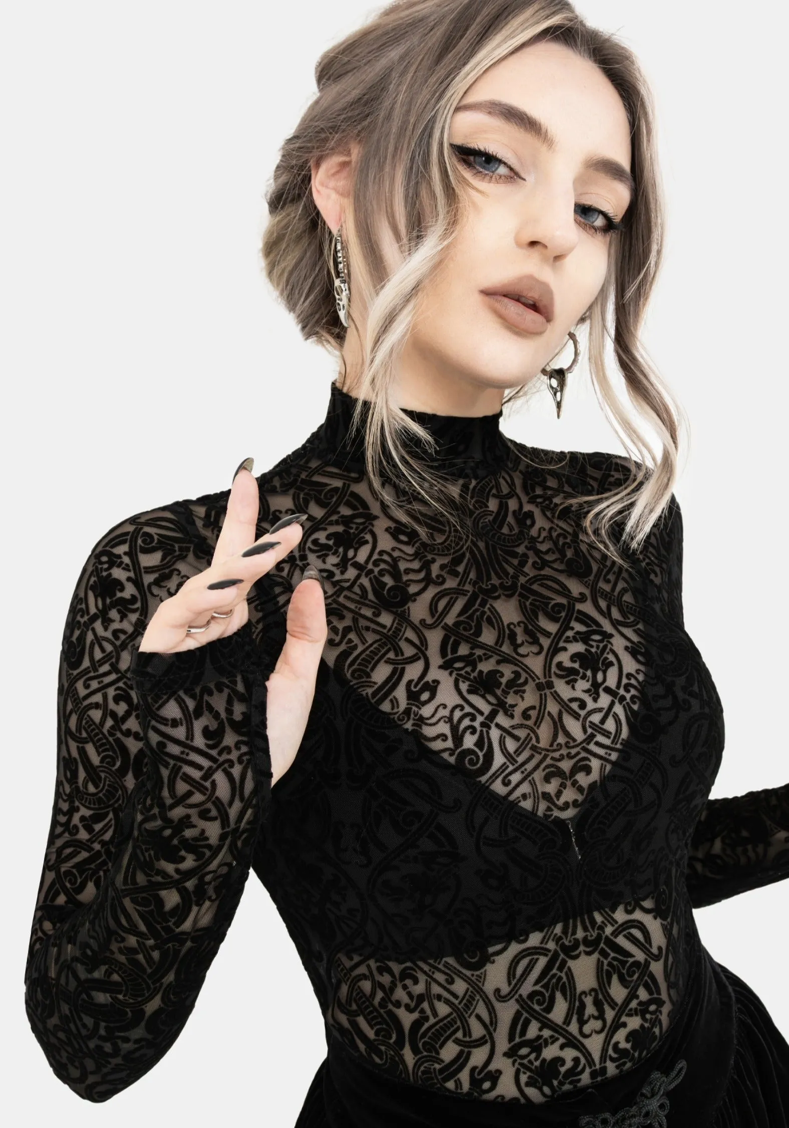 Disrupt Dragon Mesh Long Sleeved Top sold by Disturbia