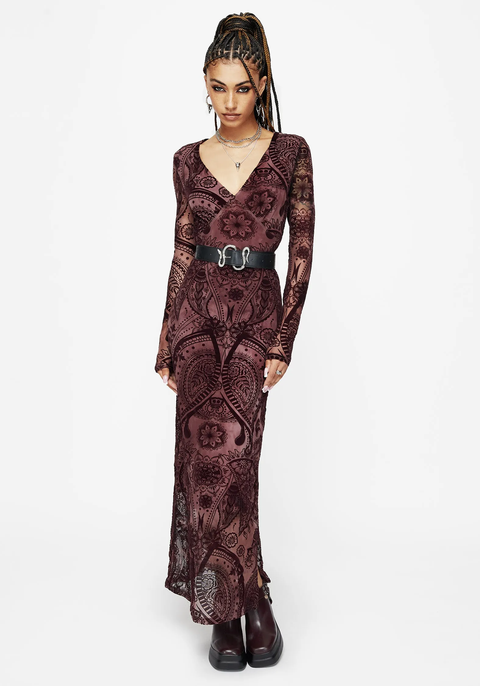 Loveday Paisley Printed Long Sleeve Midi Dress sold by Disturbia